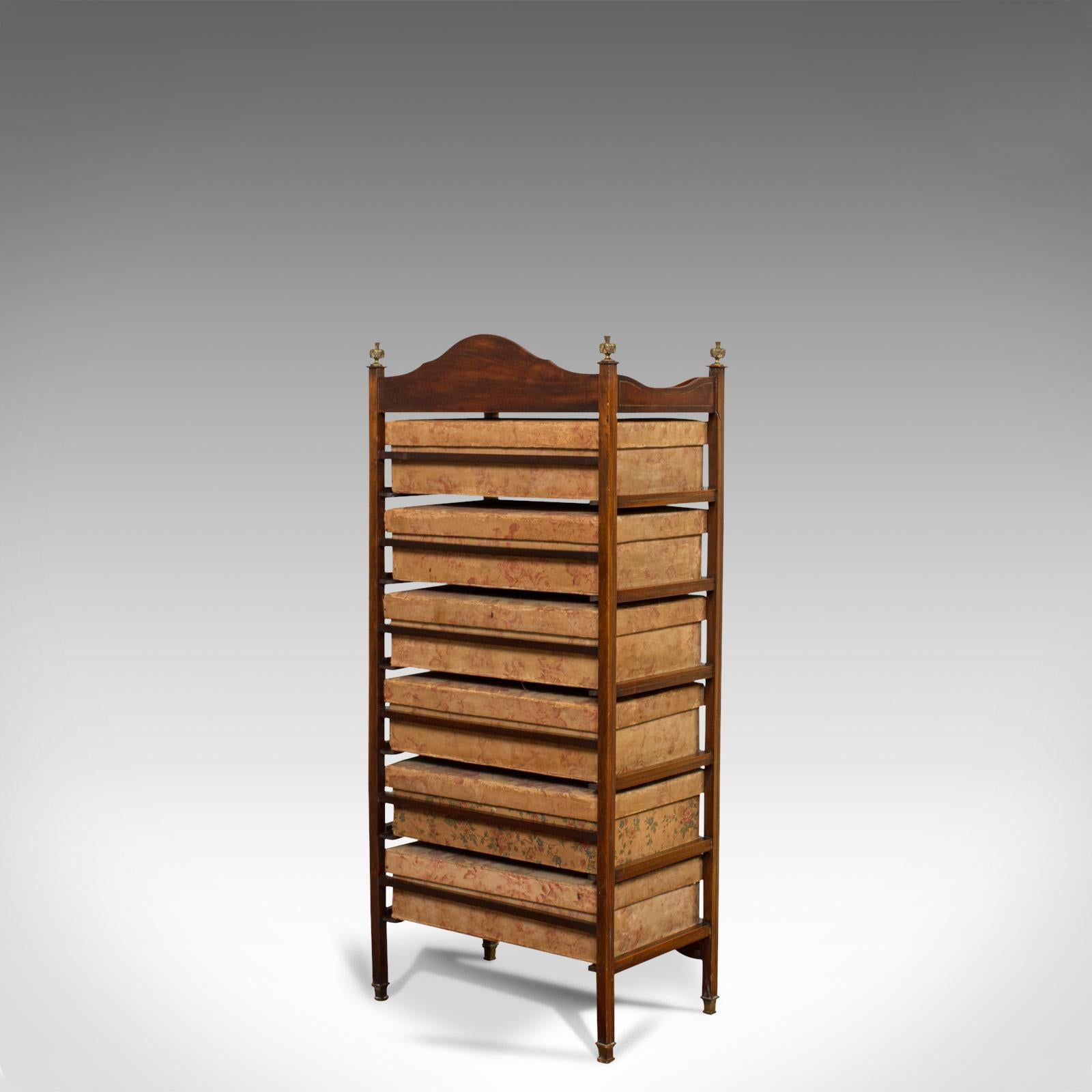 20th Century Antique Storage Cabinet, 6 Boxes, English, Edwardian, Mahogany, Brass, Étagère