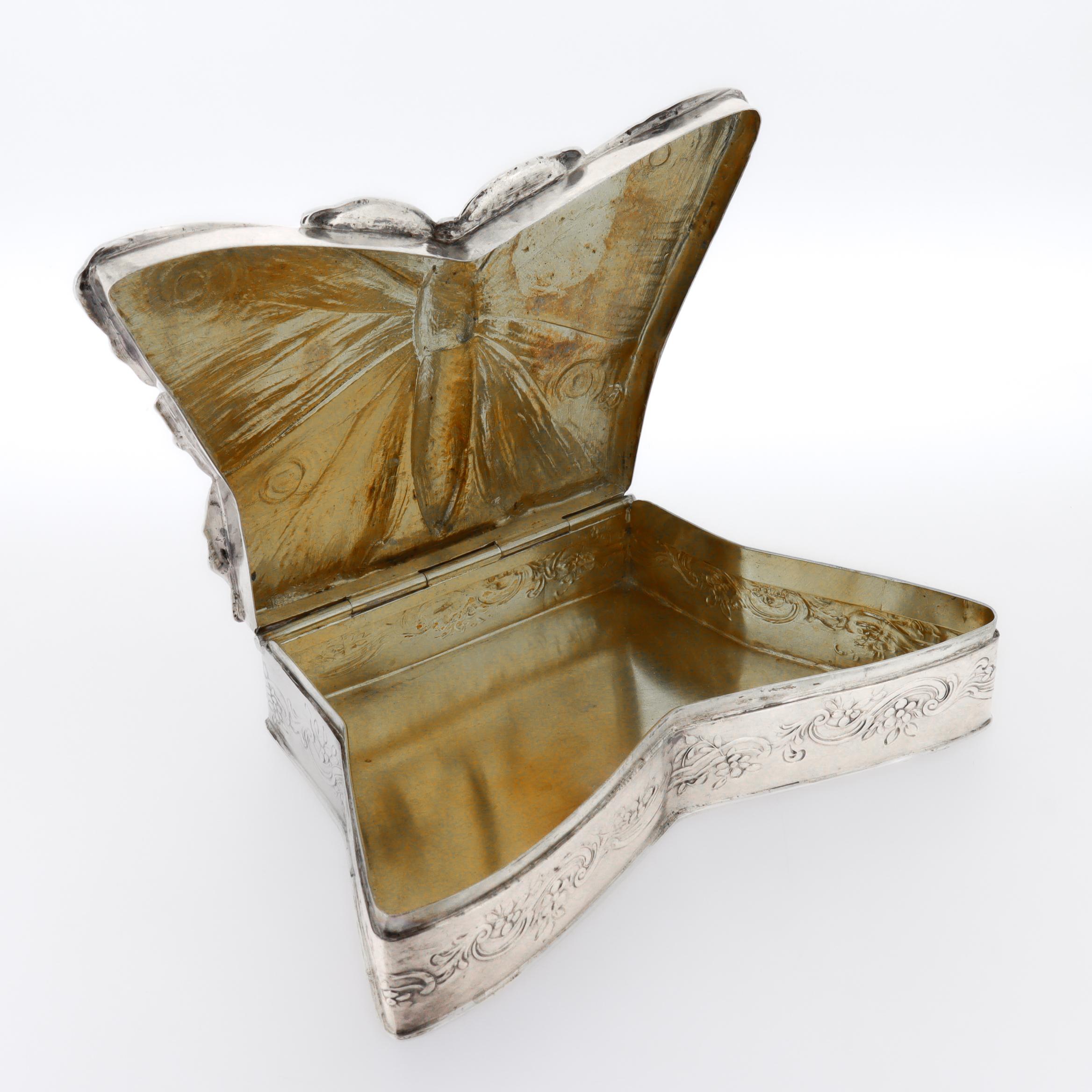 Antique Storck & Sinsheimer Figural Butterfly 800 Solid Silver Dresser Box For Sale 9