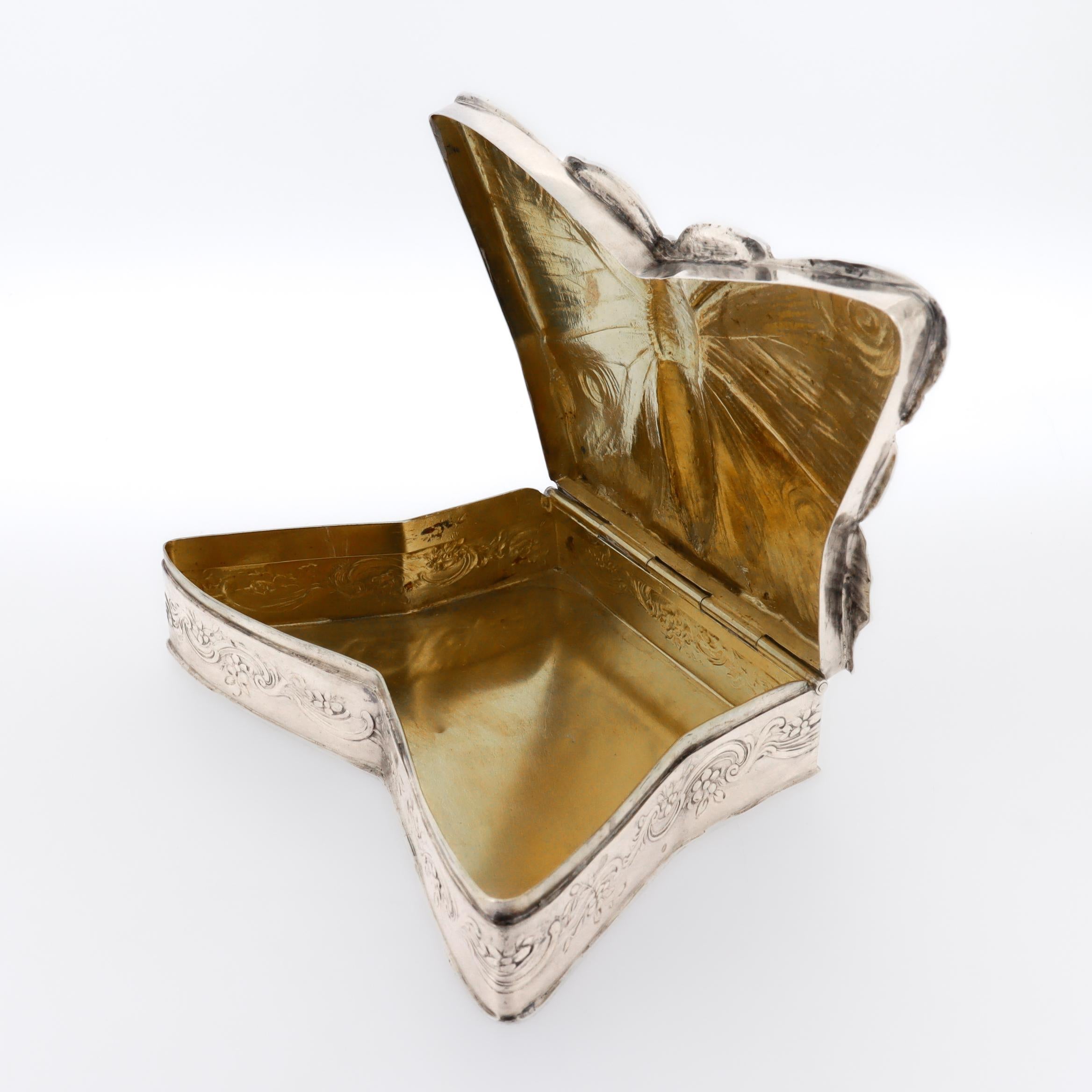 Antique Storck & Sinsheimer Figural Butterfly 800 Solid Silver Dresser Box For Sale 10