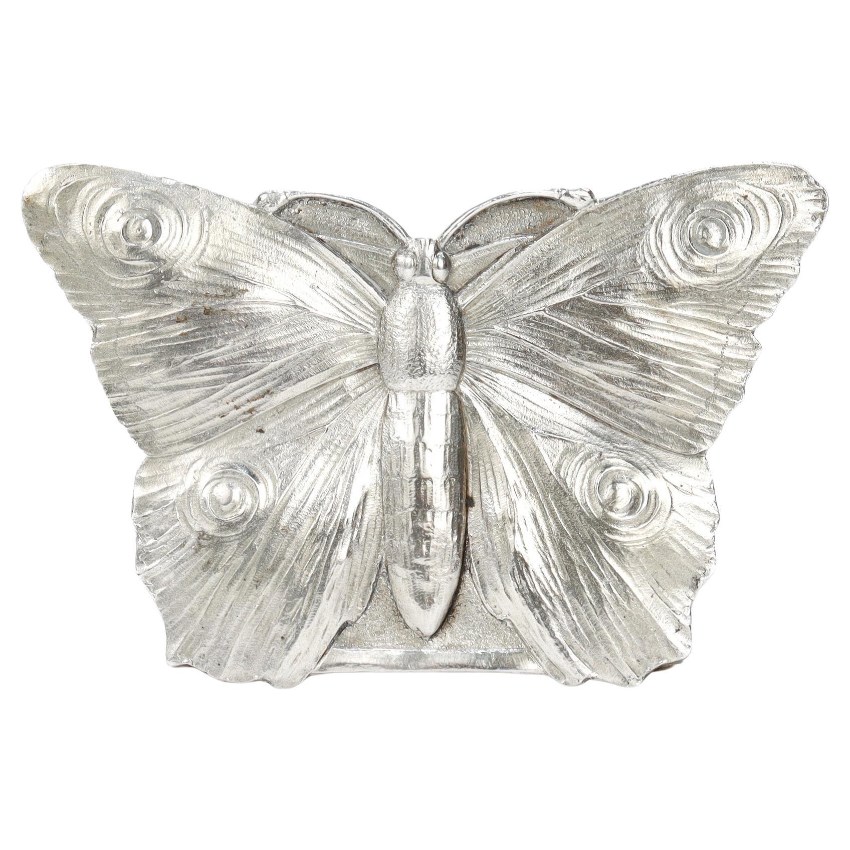 Antique Storck & Sinsheimer Figural Butterfly 800 Solid Silver Dresser Box For Sale