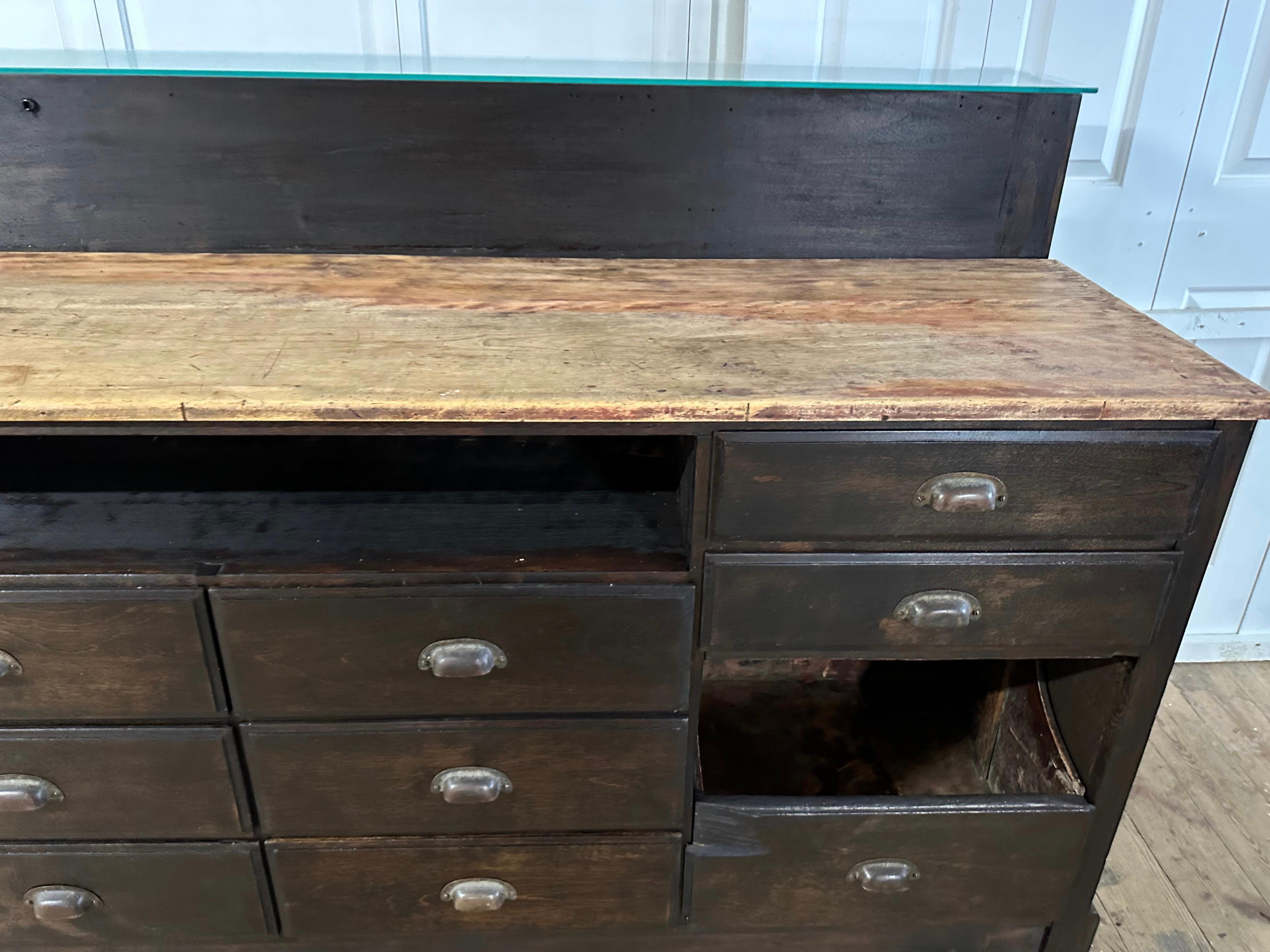 20th Century 8' Antique Store Counter, Showcase, Display Cabinet or Workstation For Sale