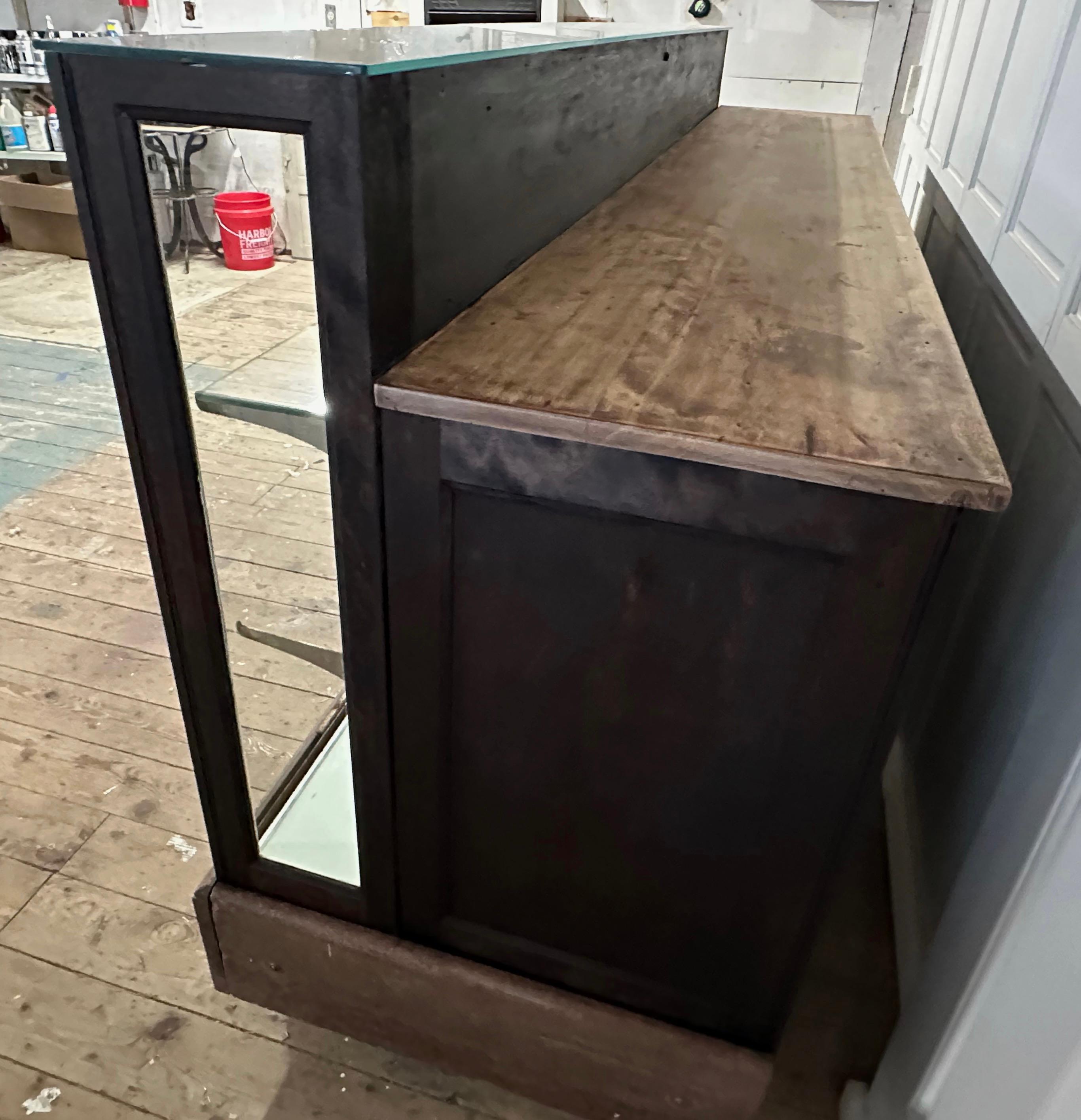 8' Antique Store Counter, Showcase, Display Cabinet or Workstation In Fair Condition For Sale In Sheffield, MA