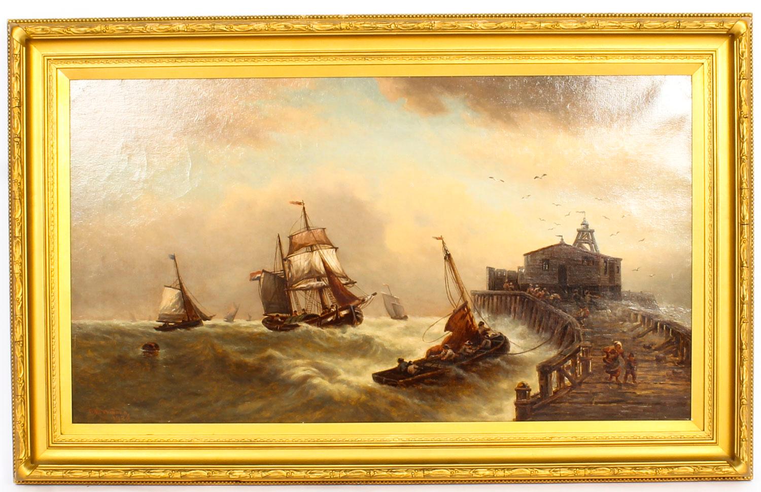 Antique Stormy Seascape Painting by David Horatio Winder, 1926 5