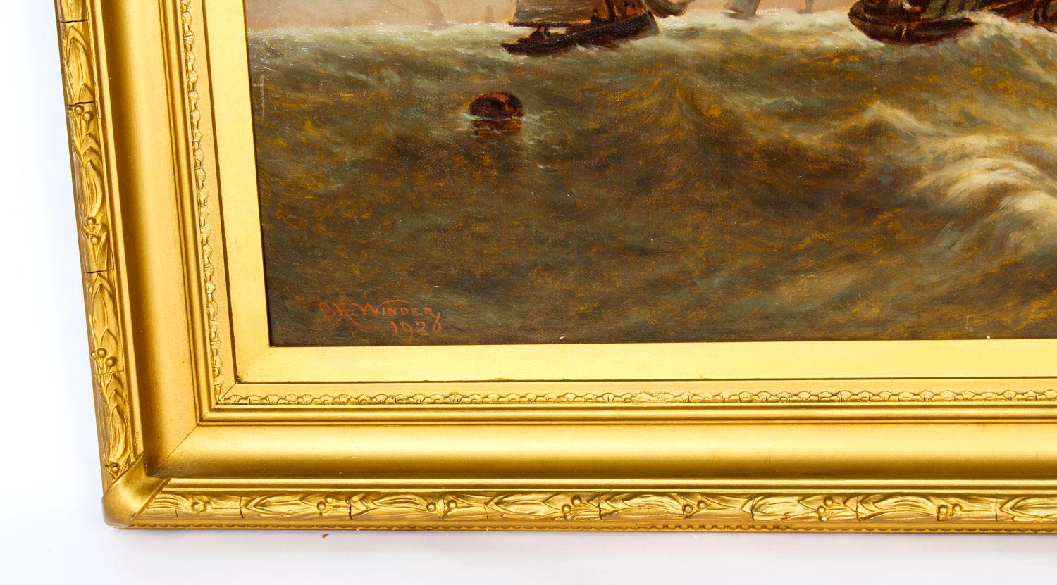 Antique Stormy Seascape Painting by David Horatio Winder, 1926 3