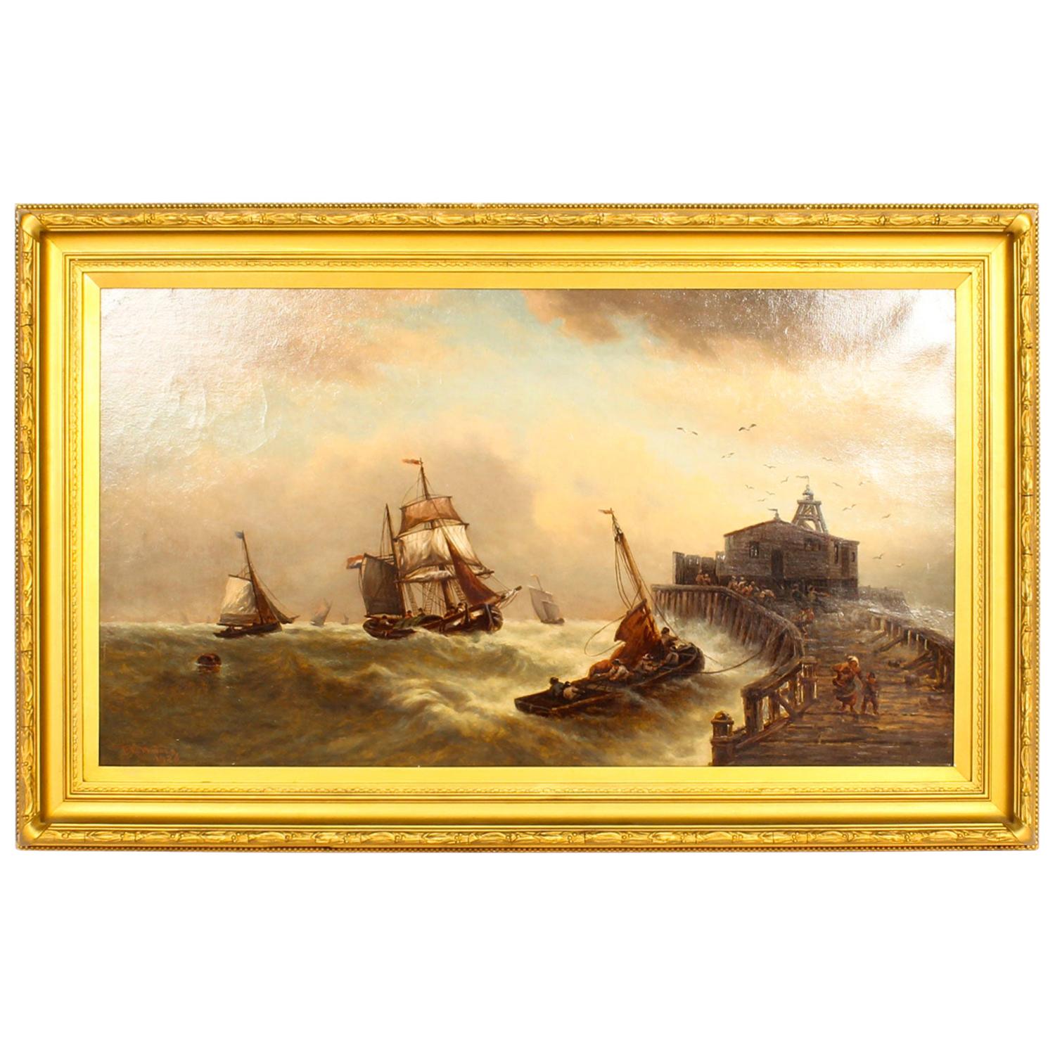 Antique Stormy Seascape Painting by David Horatio Winder, 1926