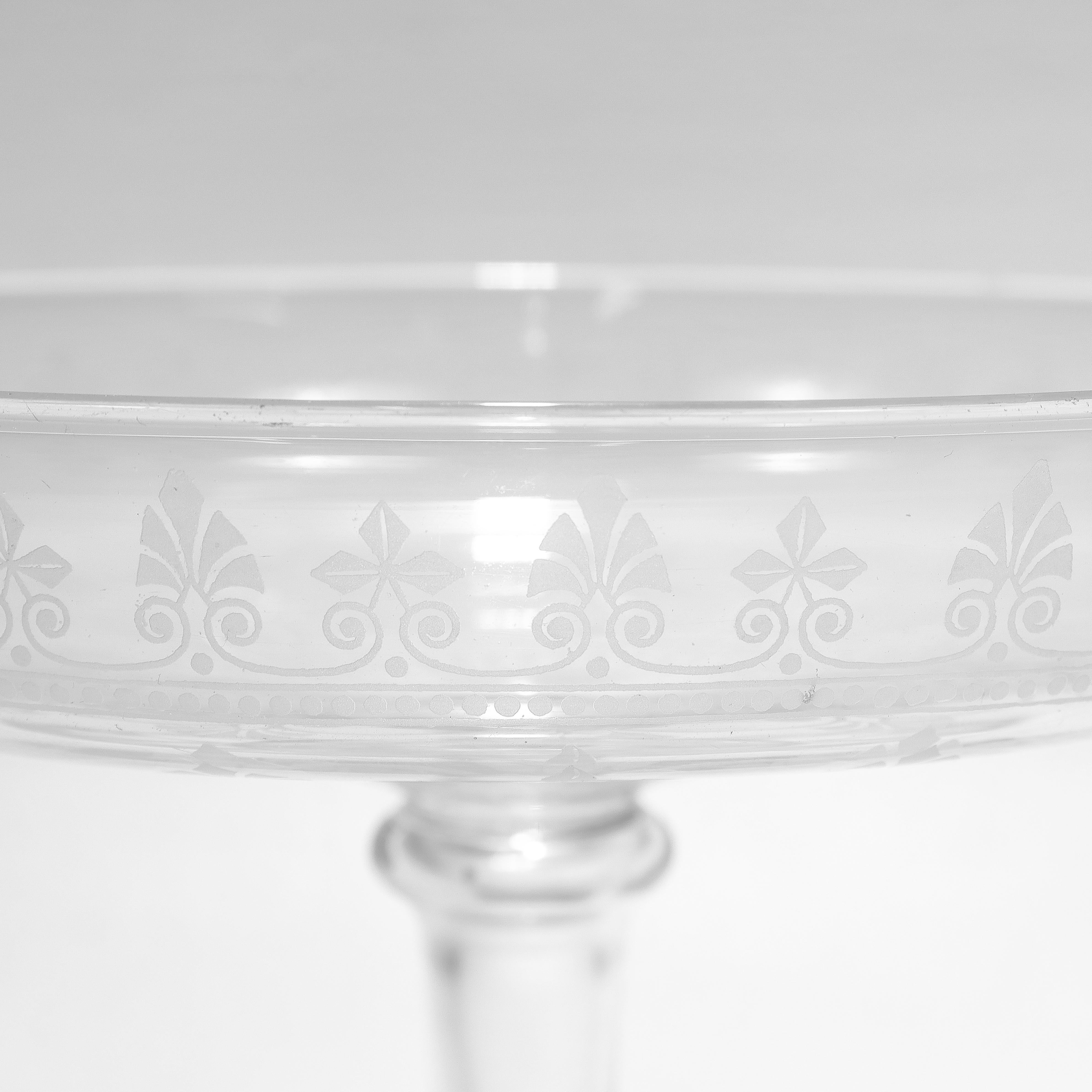 Antique Stourbridge Etched & Engraved Glass Footed Compote or Tazza For Sale 6