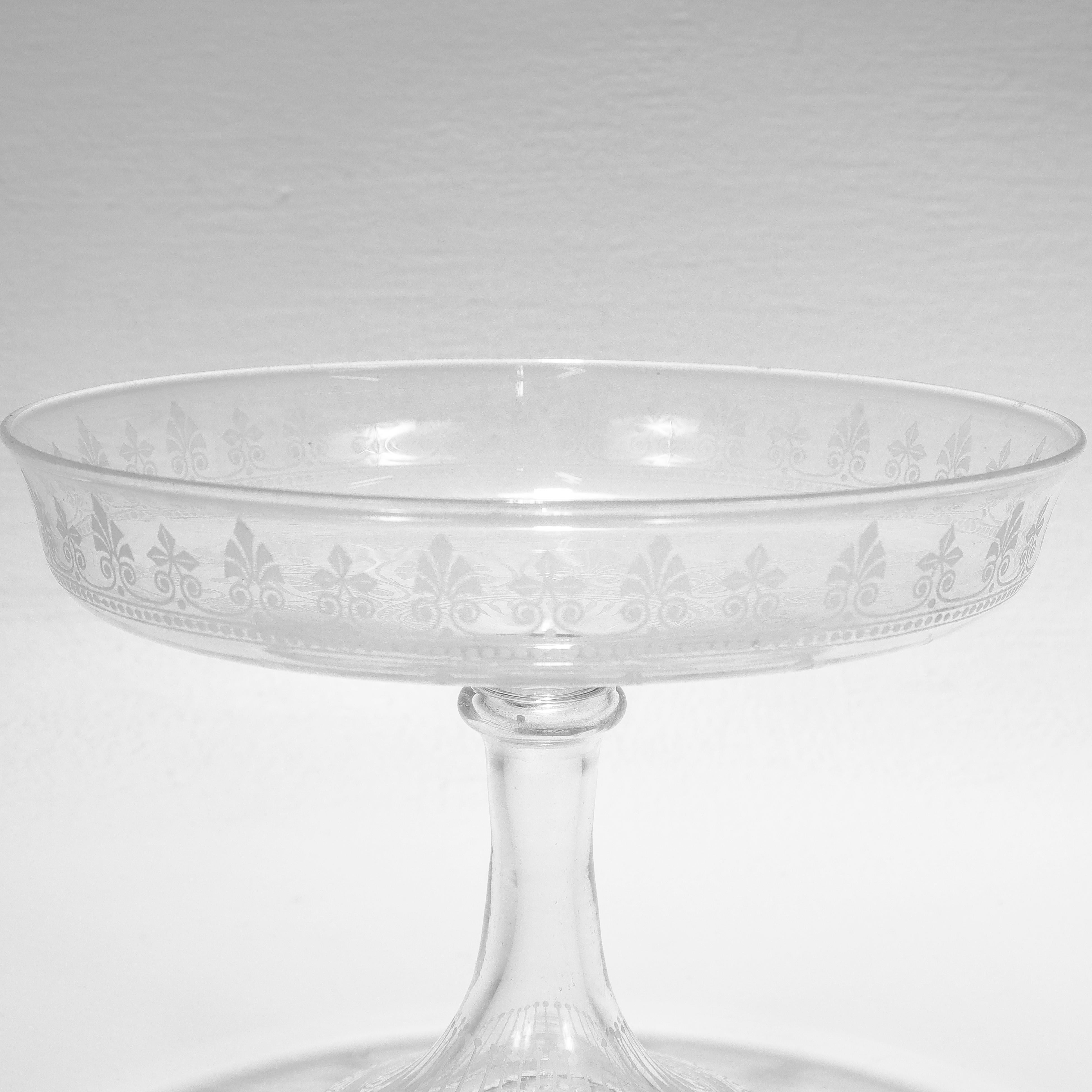 Antique Stourbridge Etched & Engraved Glass Footed Compote or Tazza For Sale 7
