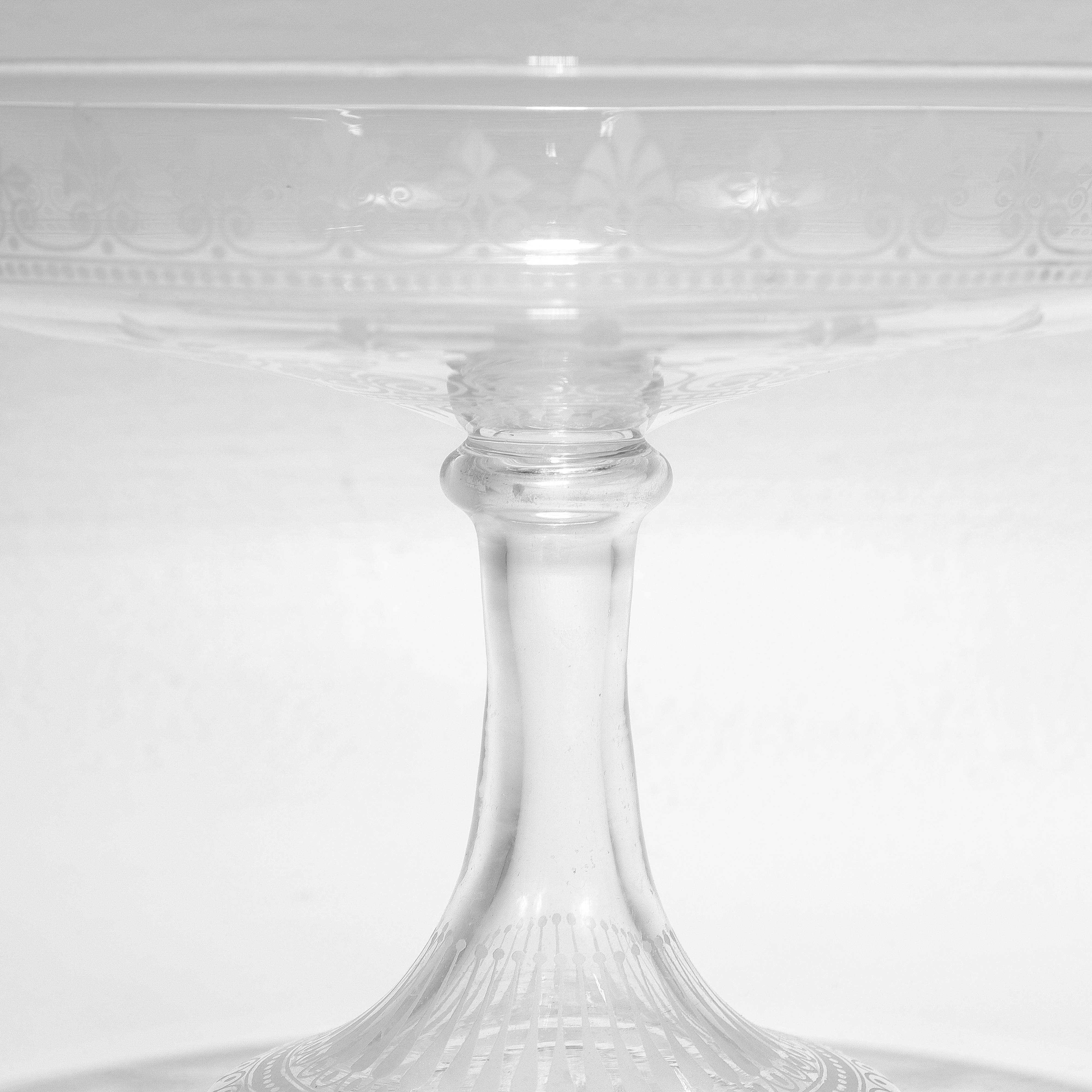 Antique Stourbridge Etched & Engraved Glass Footed Compote or Tazza For Sale 8