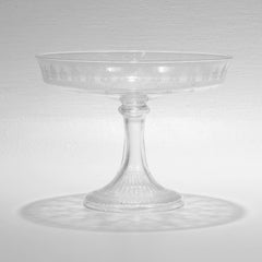 Antique Stourbridge Etched & Engraved Glass Footed Compote or Tazza