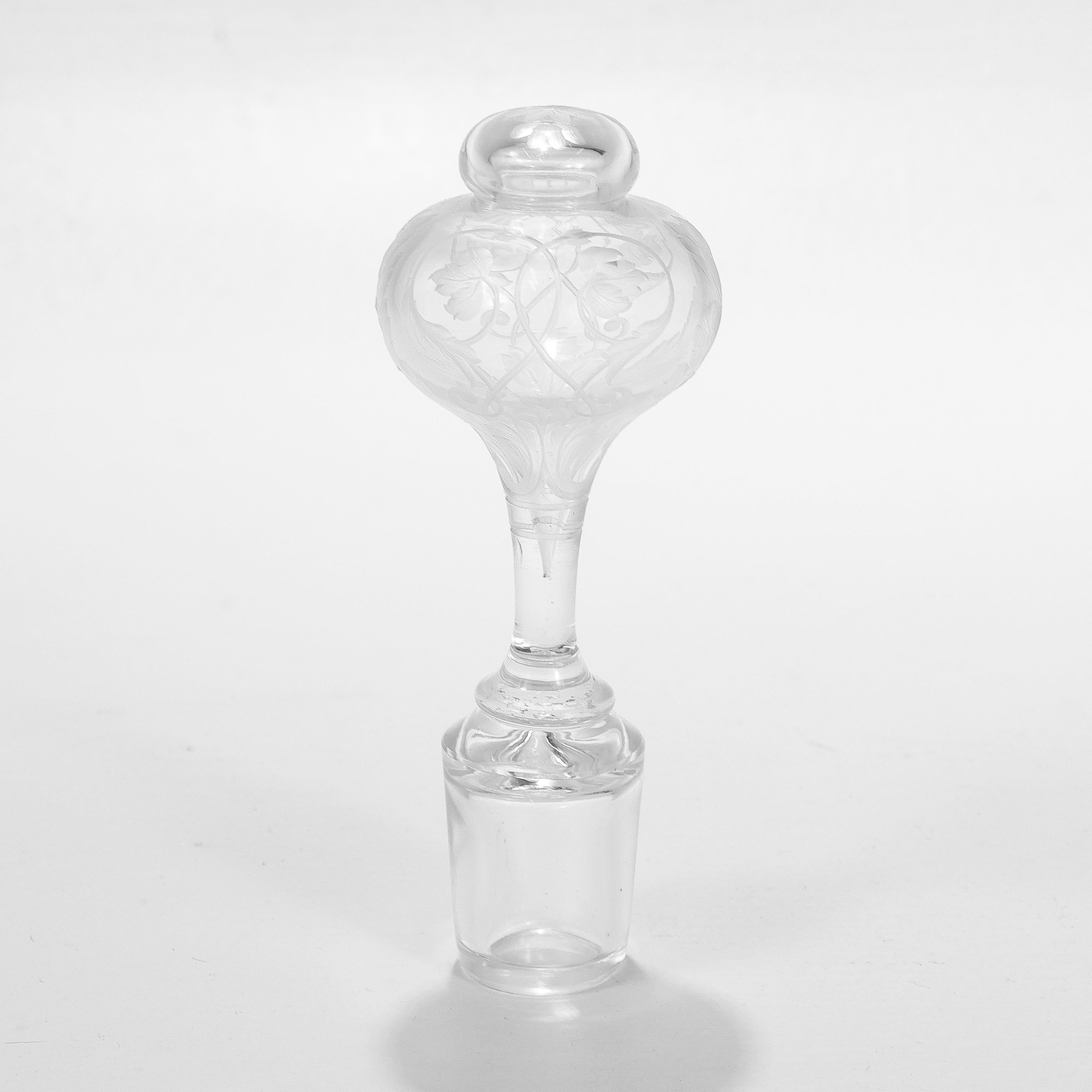 Antique Stourbridge Etched & Engraved Glass Handled Decanter For Sale 4