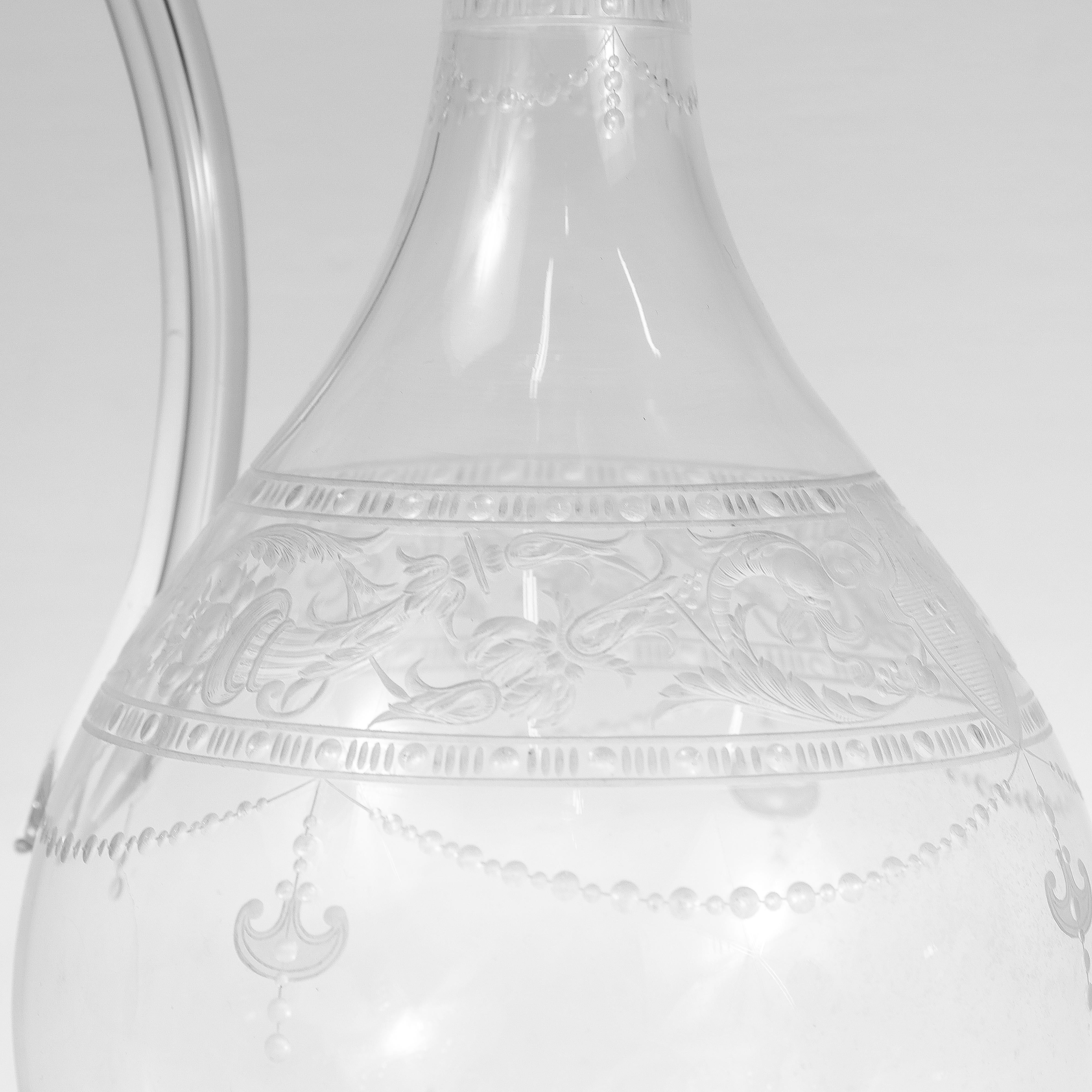 Antique Stourbridge Etched & Engraved Glass Handled Decanter For Sale 7