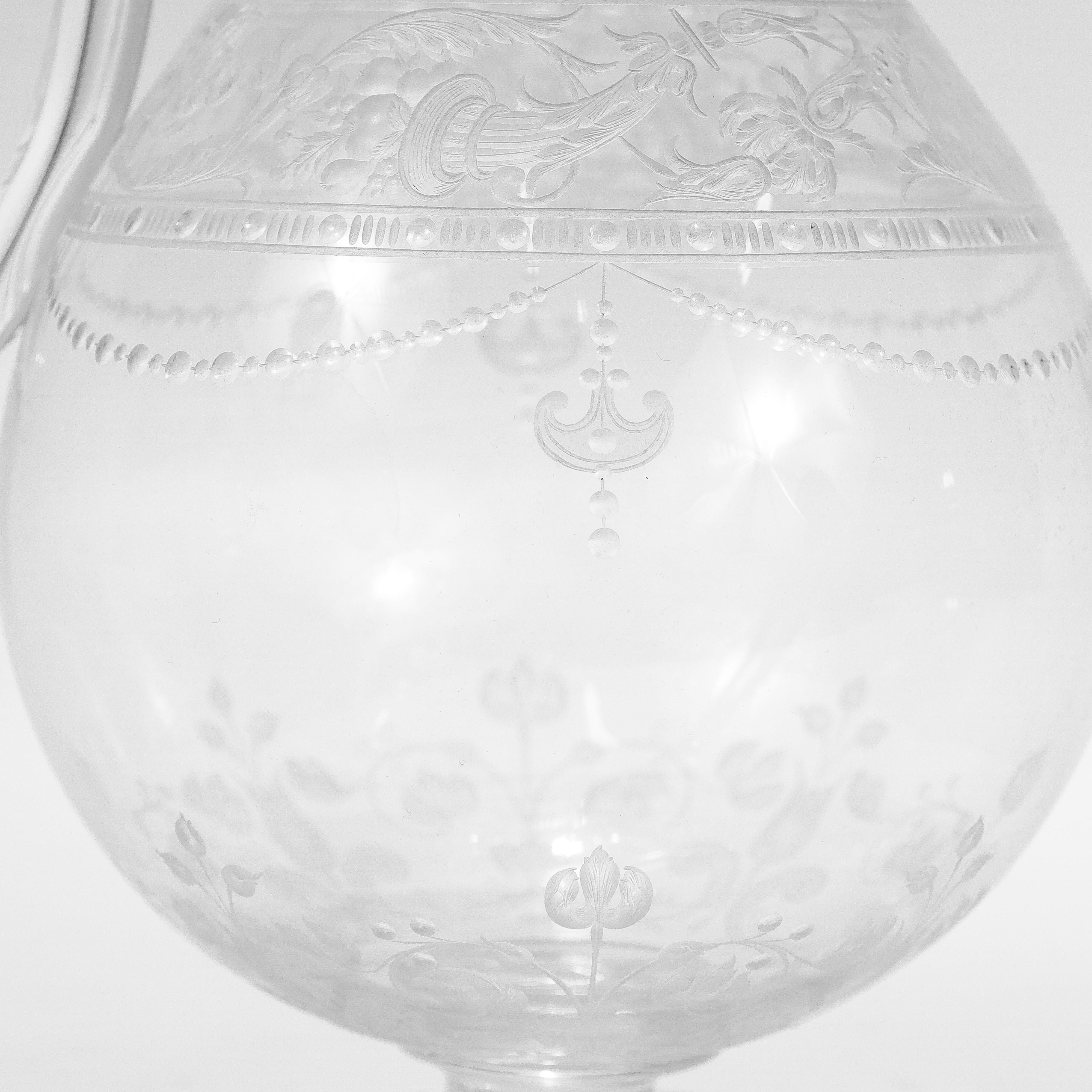 Antique Stourbridge Etched & Engraved Glass Handled Decanter For Sale 8