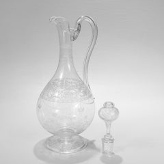 Antique Stourbridge Etched & Engraved Glass Handled Decanter