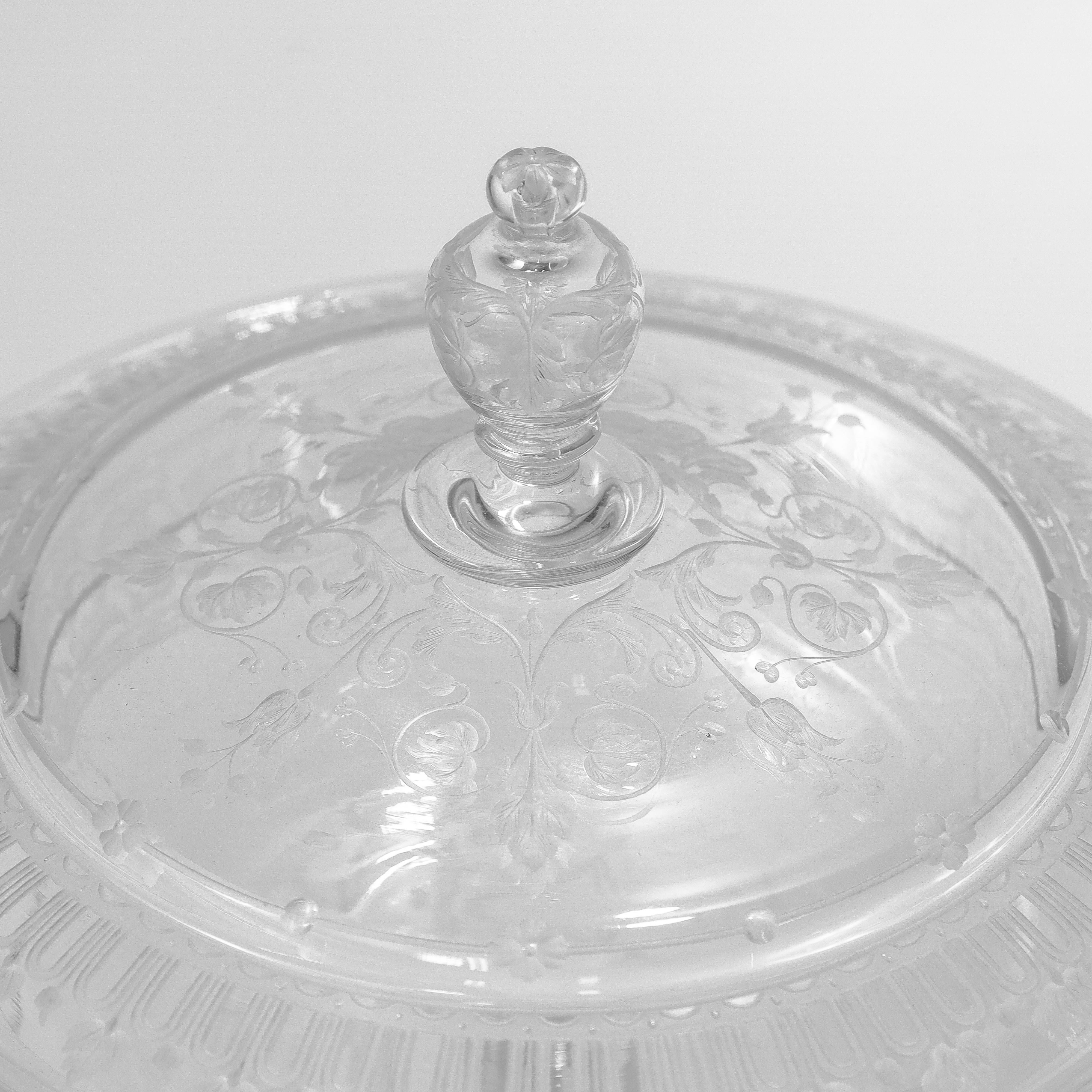 Antique Stourbridge Etched & Engraved Glass Lidded Compote 1 For Sale 4