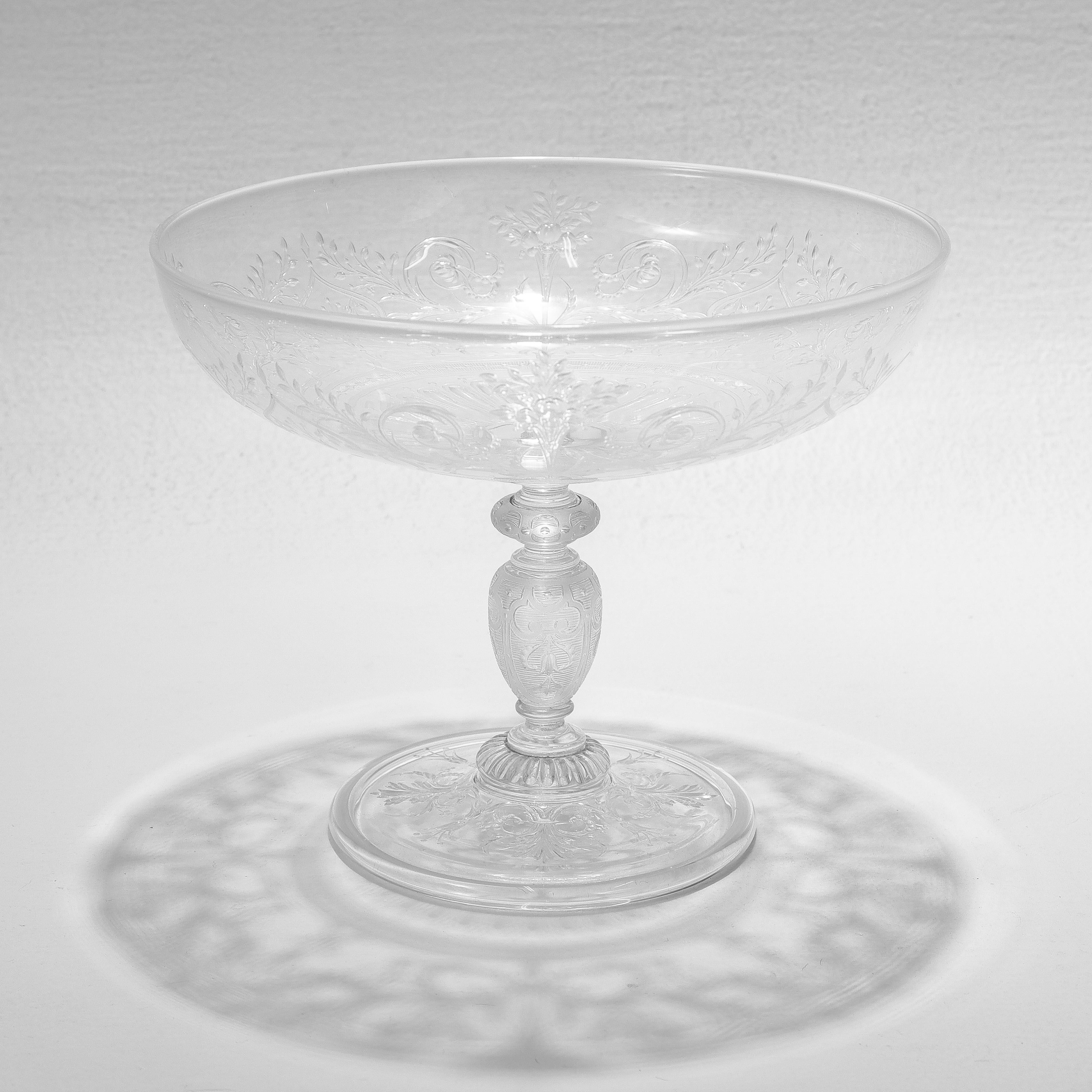 Antique Stourbridge Etched & Engraved Glass Lidded Compote 1 For Sale 6