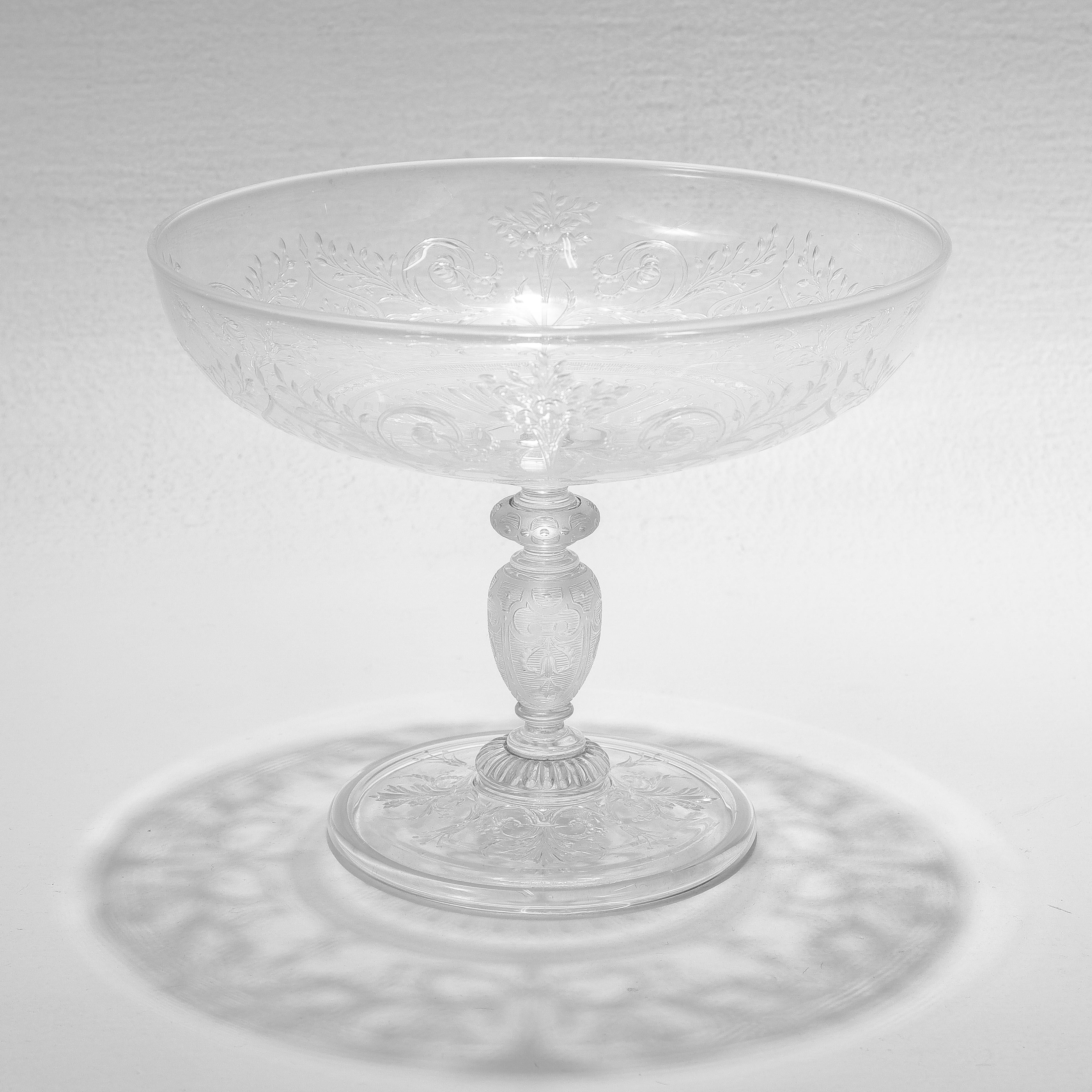 Antique Stourbridge Etched & Engraved Glass Lidded Compote or Tazza For Sale 3