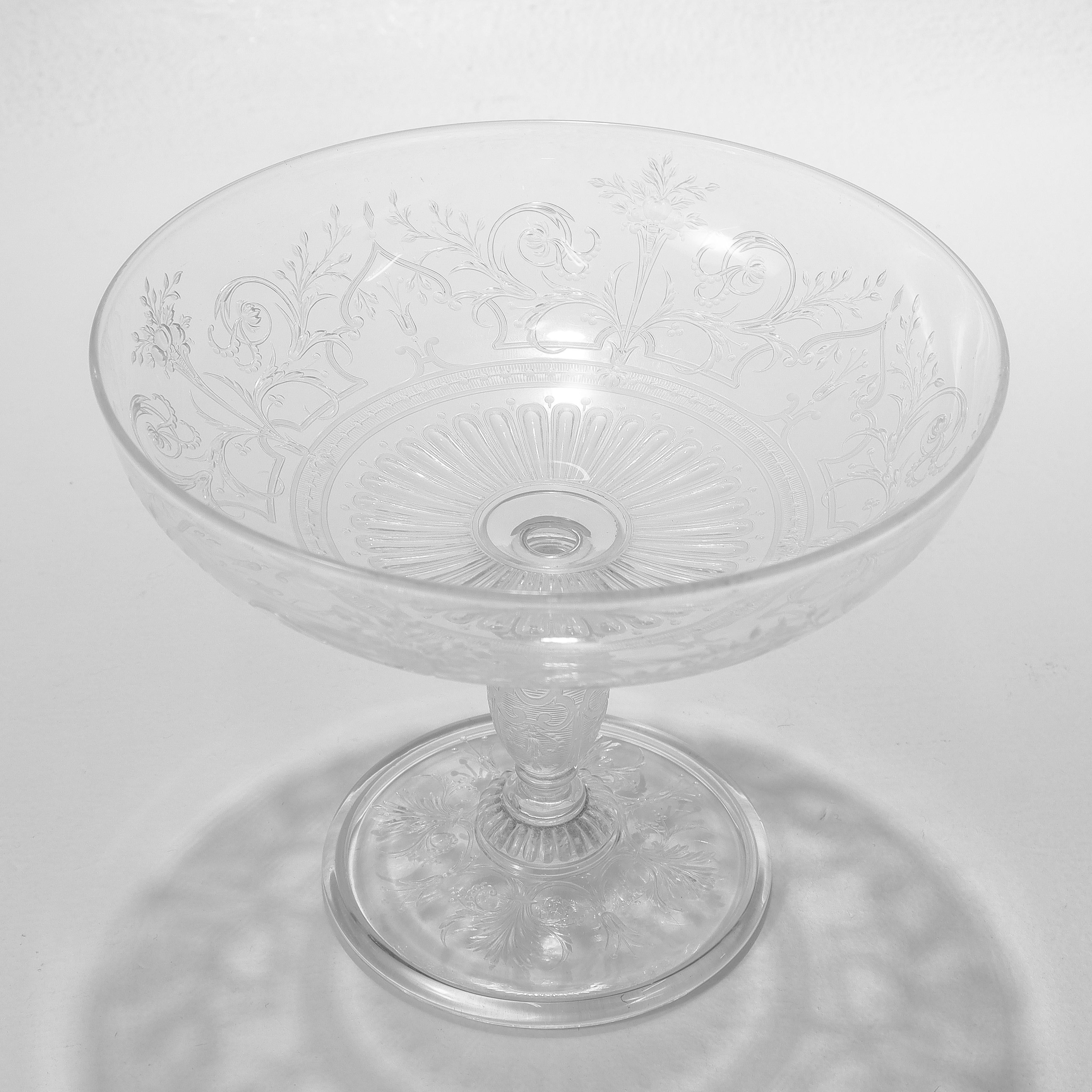 Antique Stourbridge Etched & Engraved Glass Lidded Compote or Tazza For Sale 4