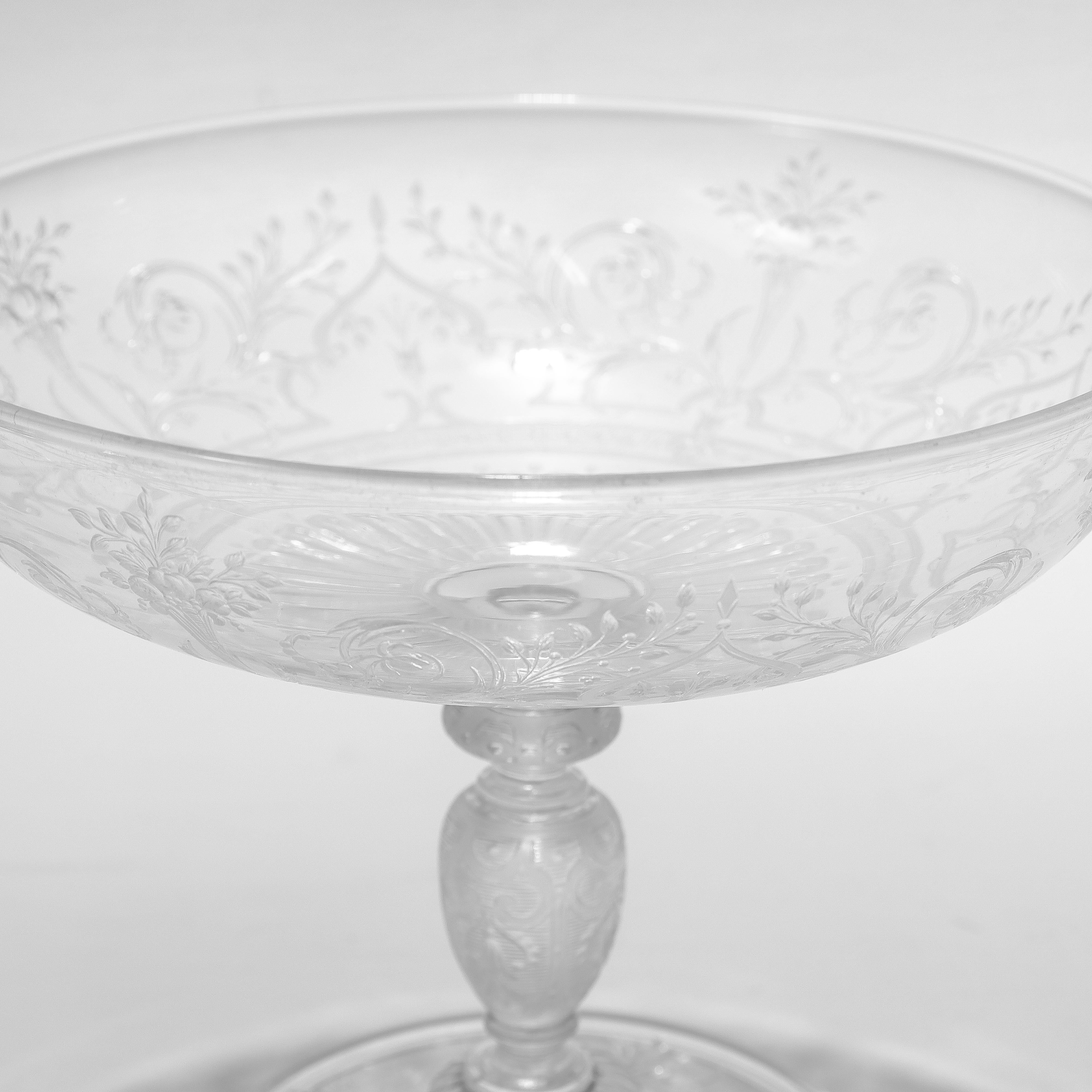 Antique Stourbridge Etched & Engraved Glass Lidded Compote or Tazza For Sale 5