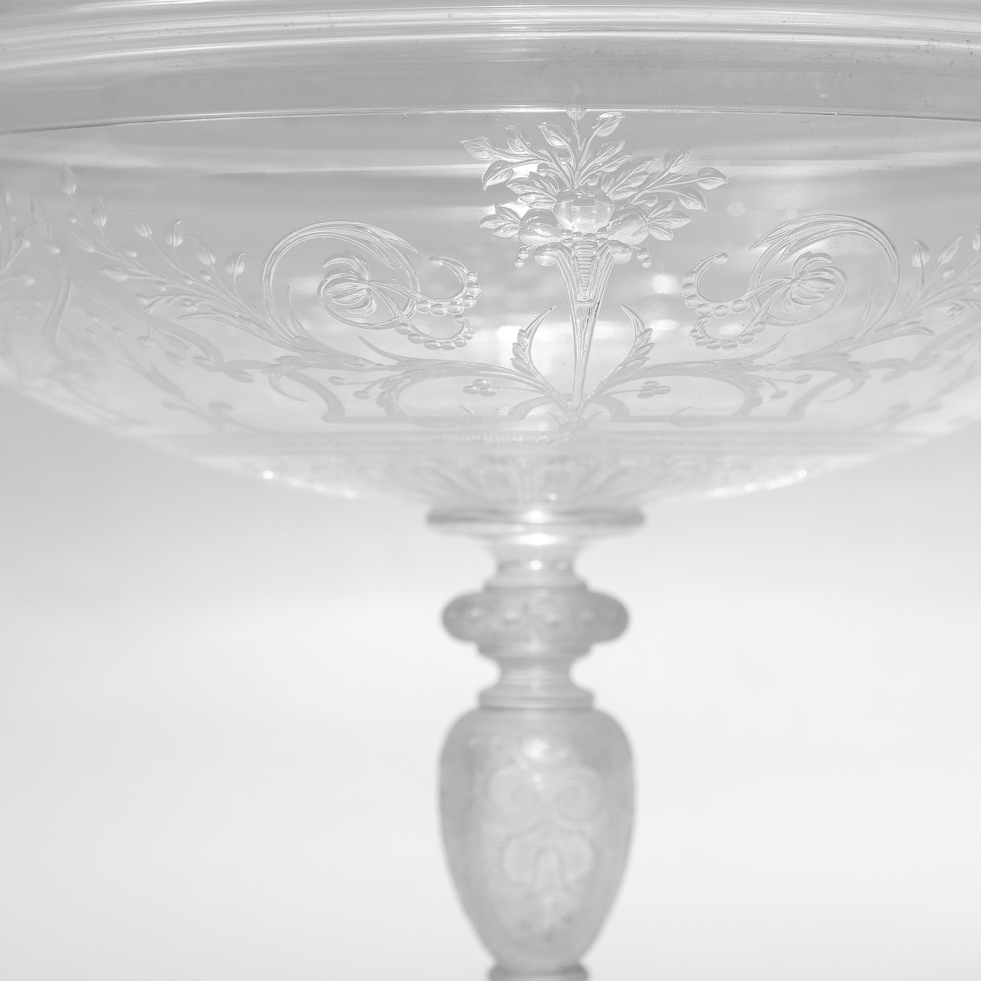 Antique Stourbridge Etched & Engraved Glass Lidded Compote or Tazza For Sale 6