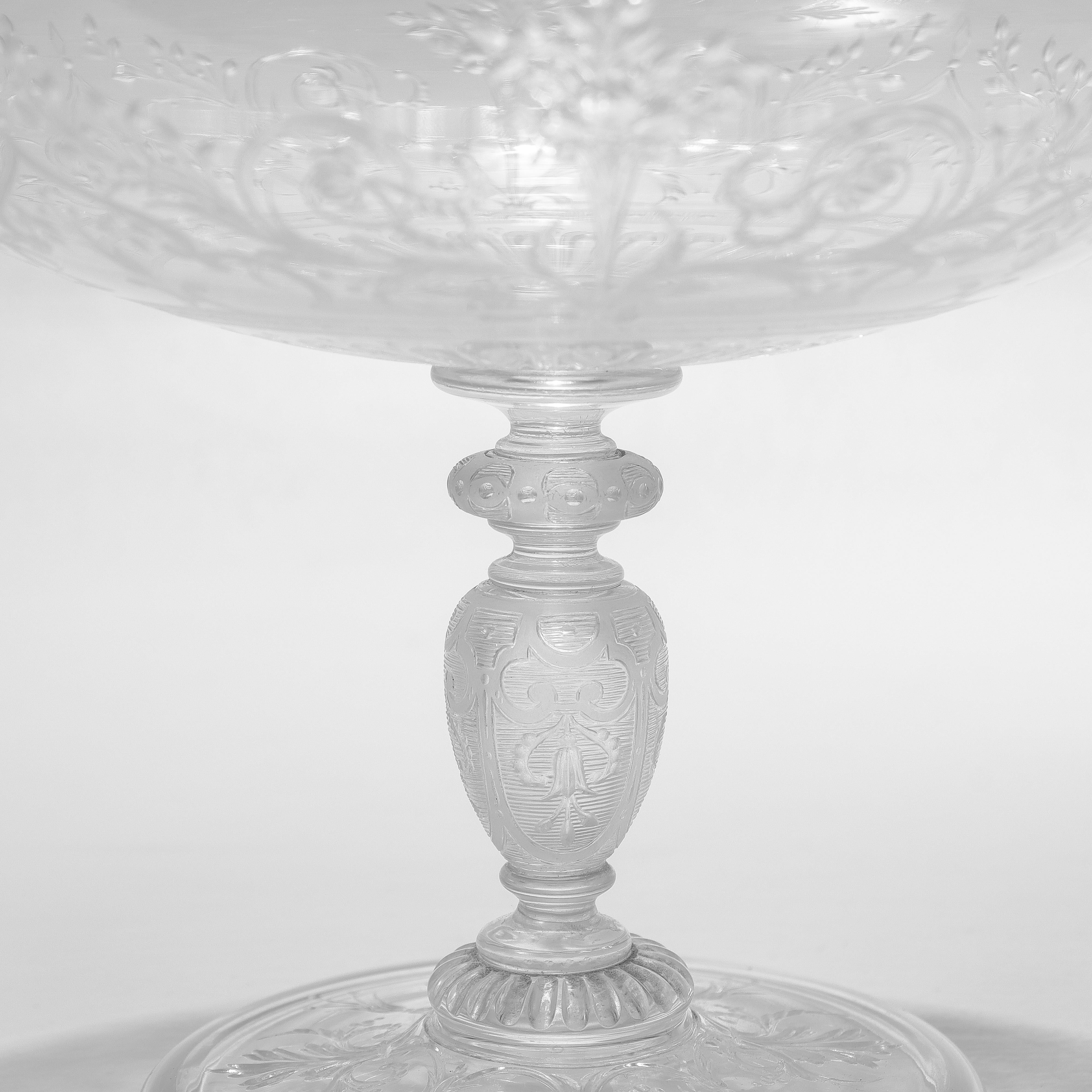Antique Stourbridge Etched & Engraved Glass Lidded Compote or Tazza For Sale 8