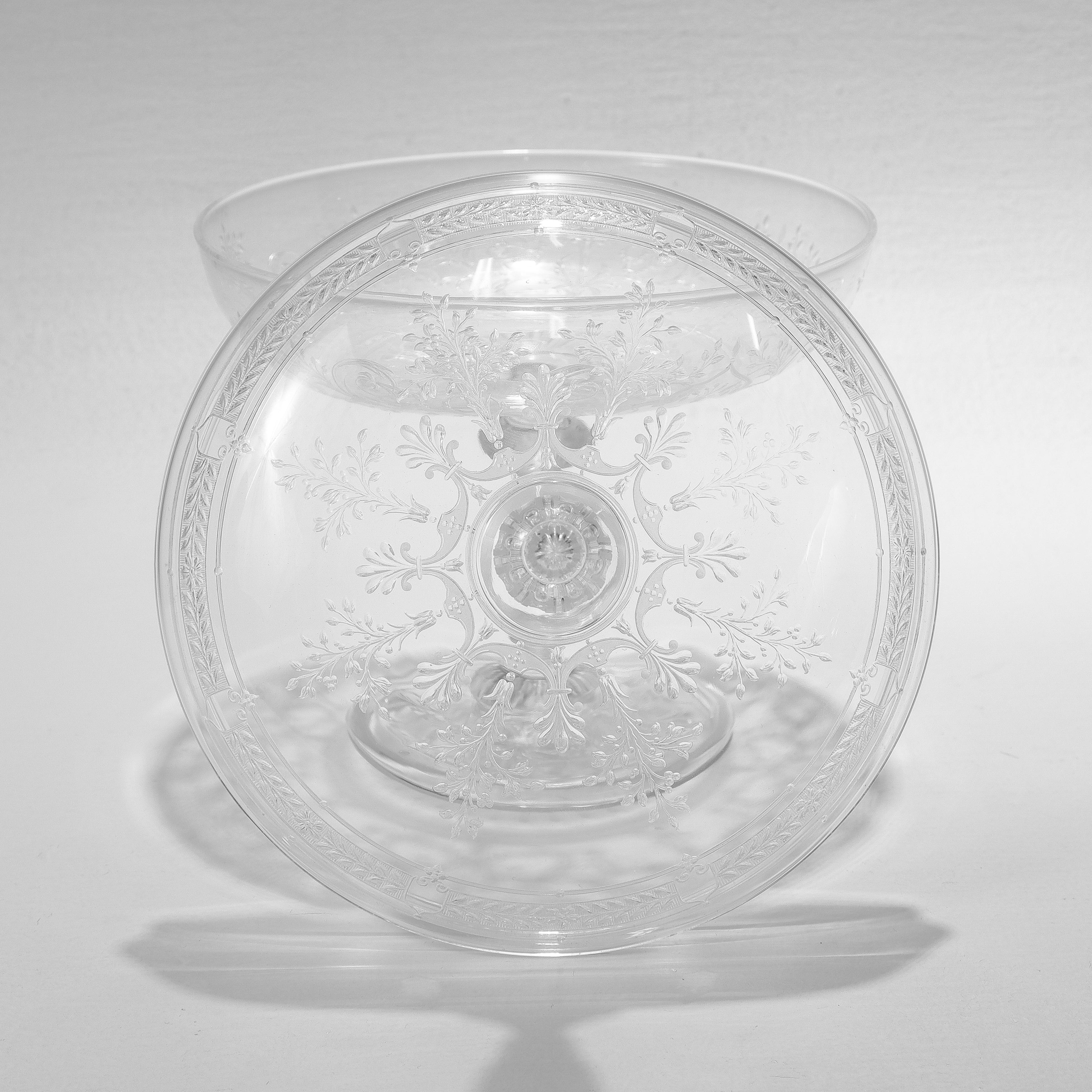 Antique Stourbridge Etched & Engraved Glass Lidded Compote or Tazza For Sale 9