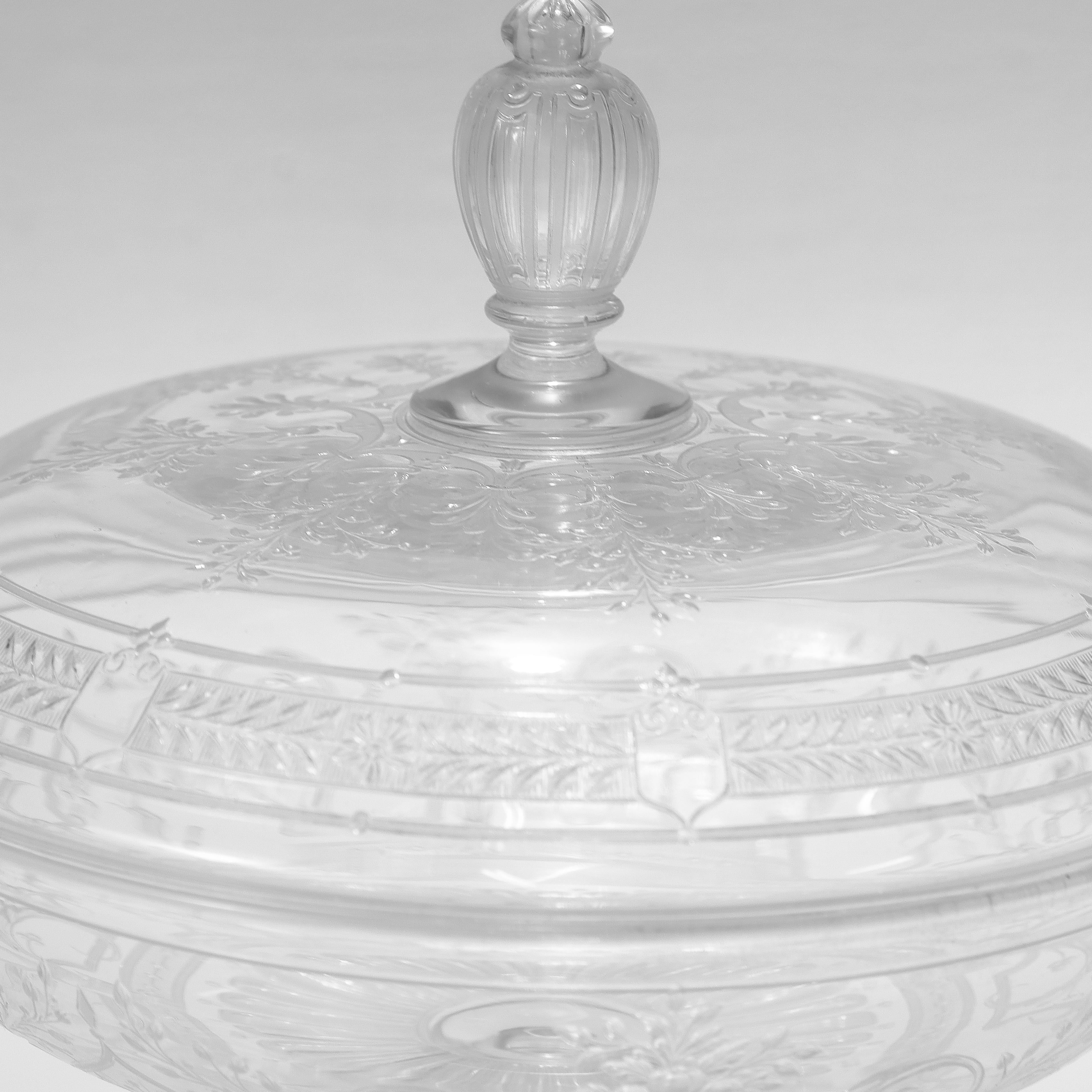 Antique Stourbridge Etched & Engraved Glass Lidded Compote or Tazza For Sale 2