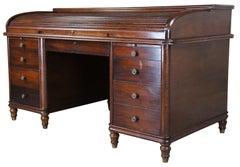 Antique Stow Davis Walnut C Curve Roll Top Executive Bankers Desk Tambour