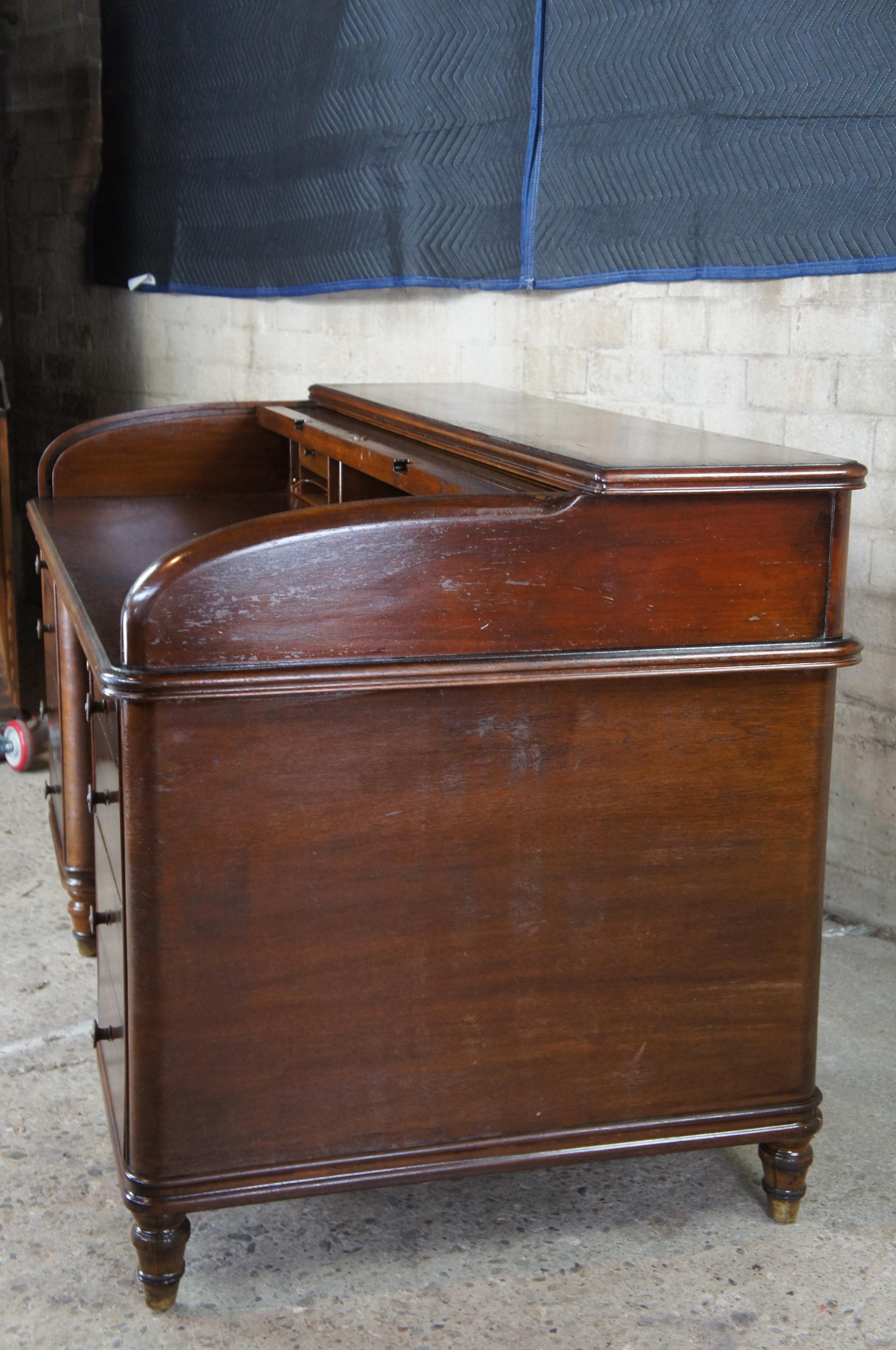 Antique Stow Davis Walnut C Curve Roll Top Executive Bankers Desk Tambour 1