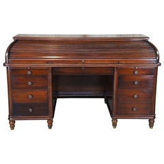 Antique Stow Davis Walnut C Curve Roll Top Executive Bankers Desk Tambour