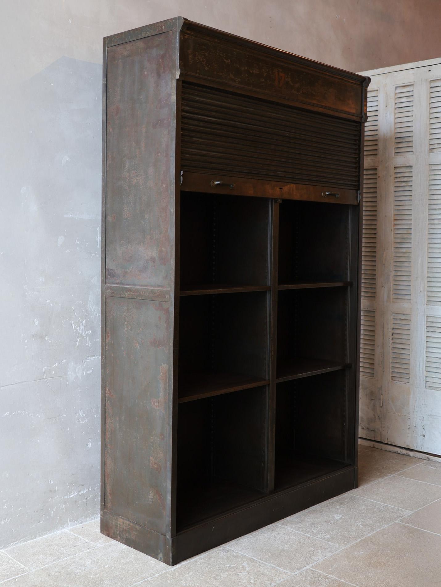 French Antique Strafor roll-front Archive Cabinet For Sale