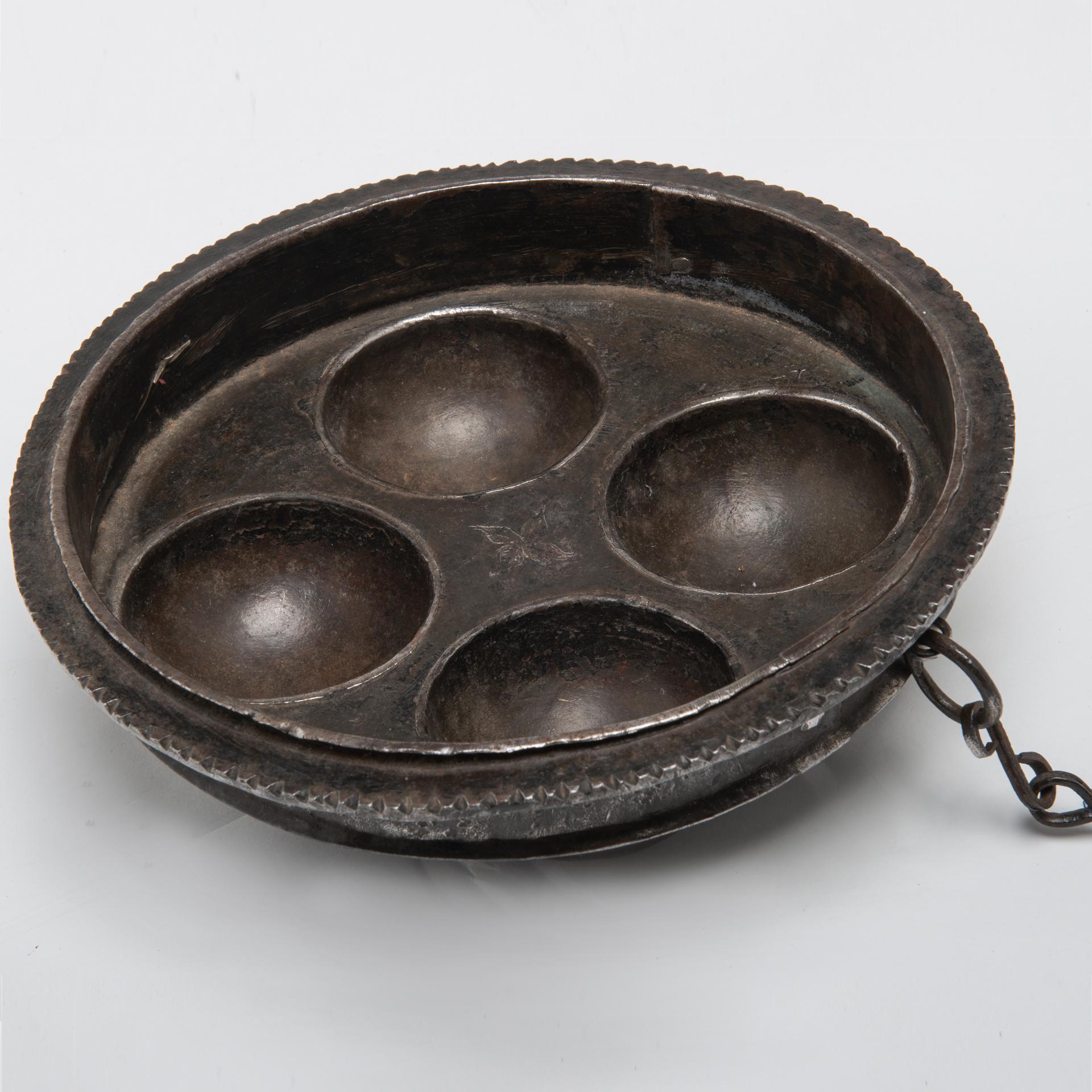 19th Century Antique Strange Iron Pot with Chain For Sale