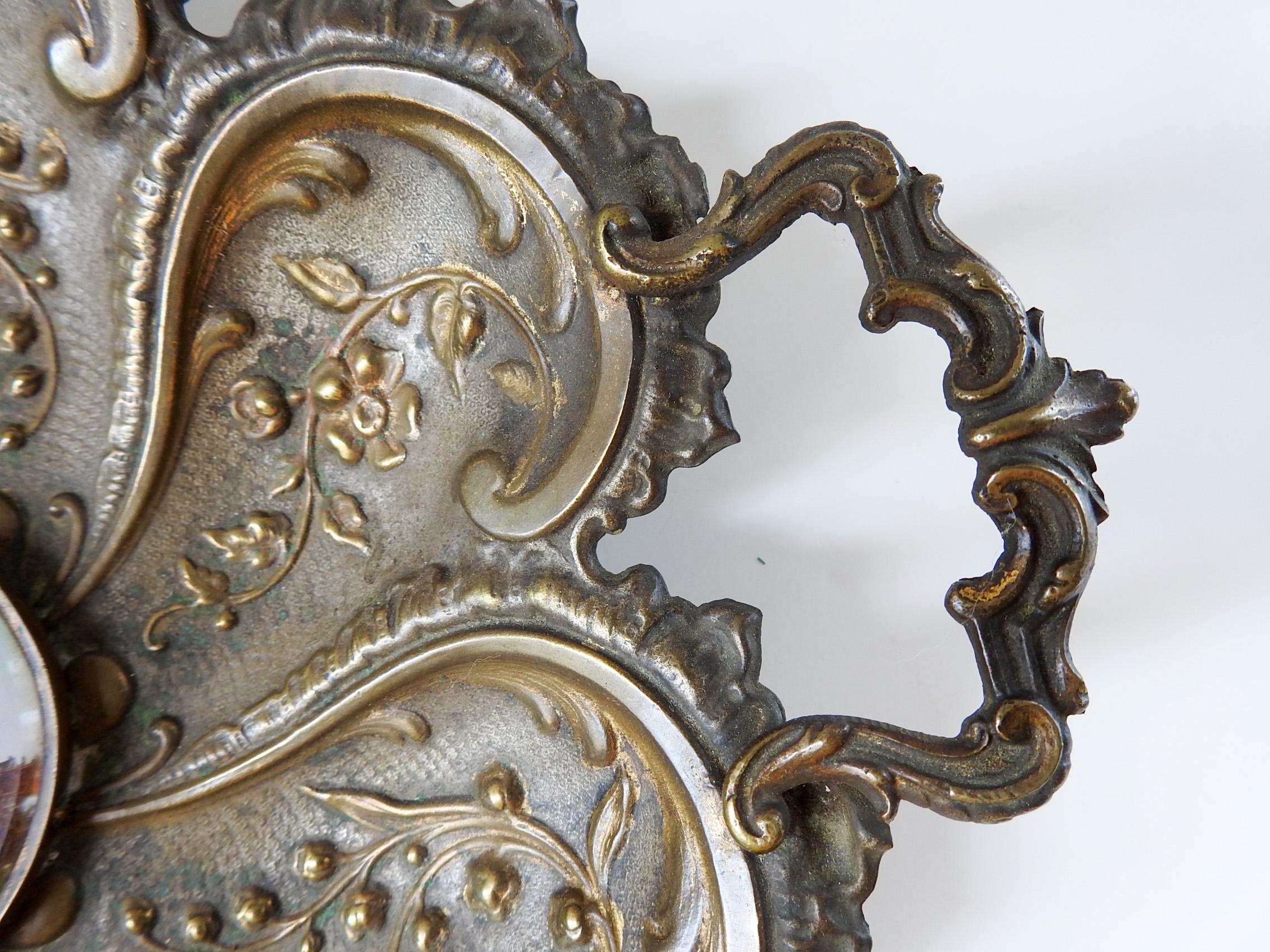 Antique Strasbourg France Gilt Brass Embossed Bowl In Good Condition In Seguin, TX