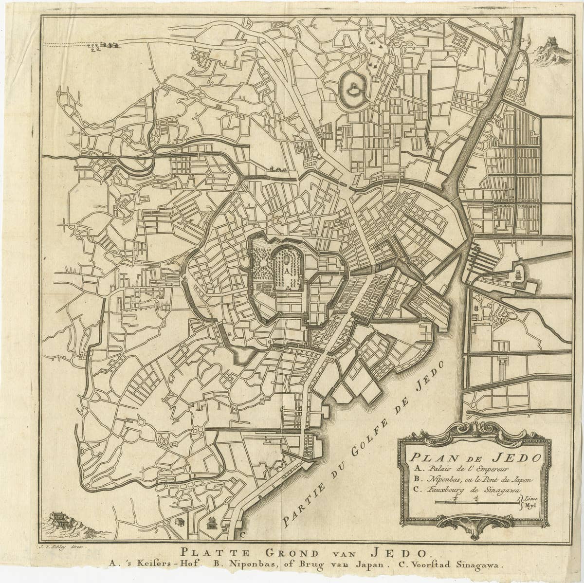 Antique Street Map of the City of Edo 'Modern Tokyo' in Japan