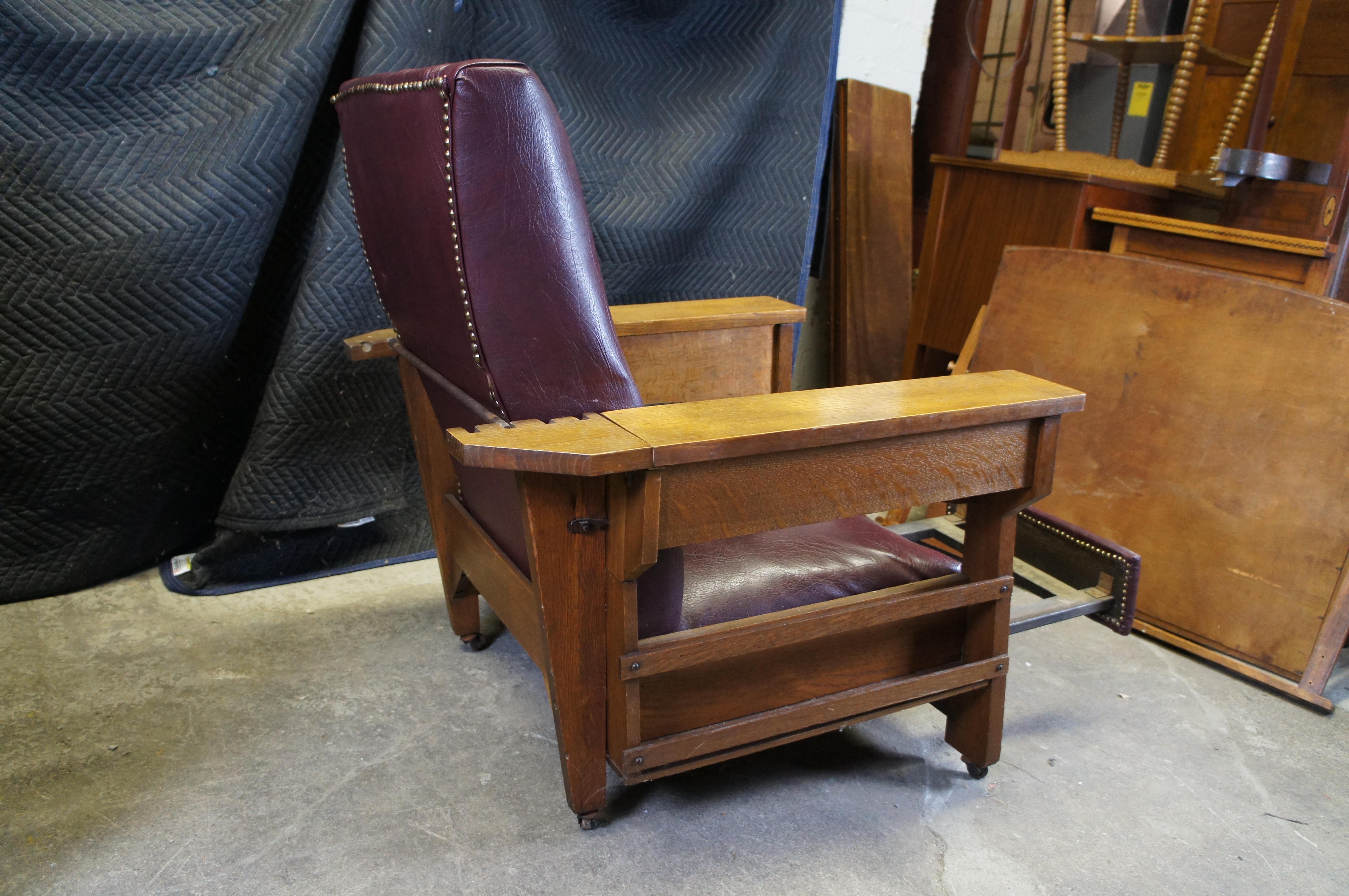 Antique Streit Mission Craftsman Quartersawn Oak Morris Library Lounge Arm Chair For Sale 4