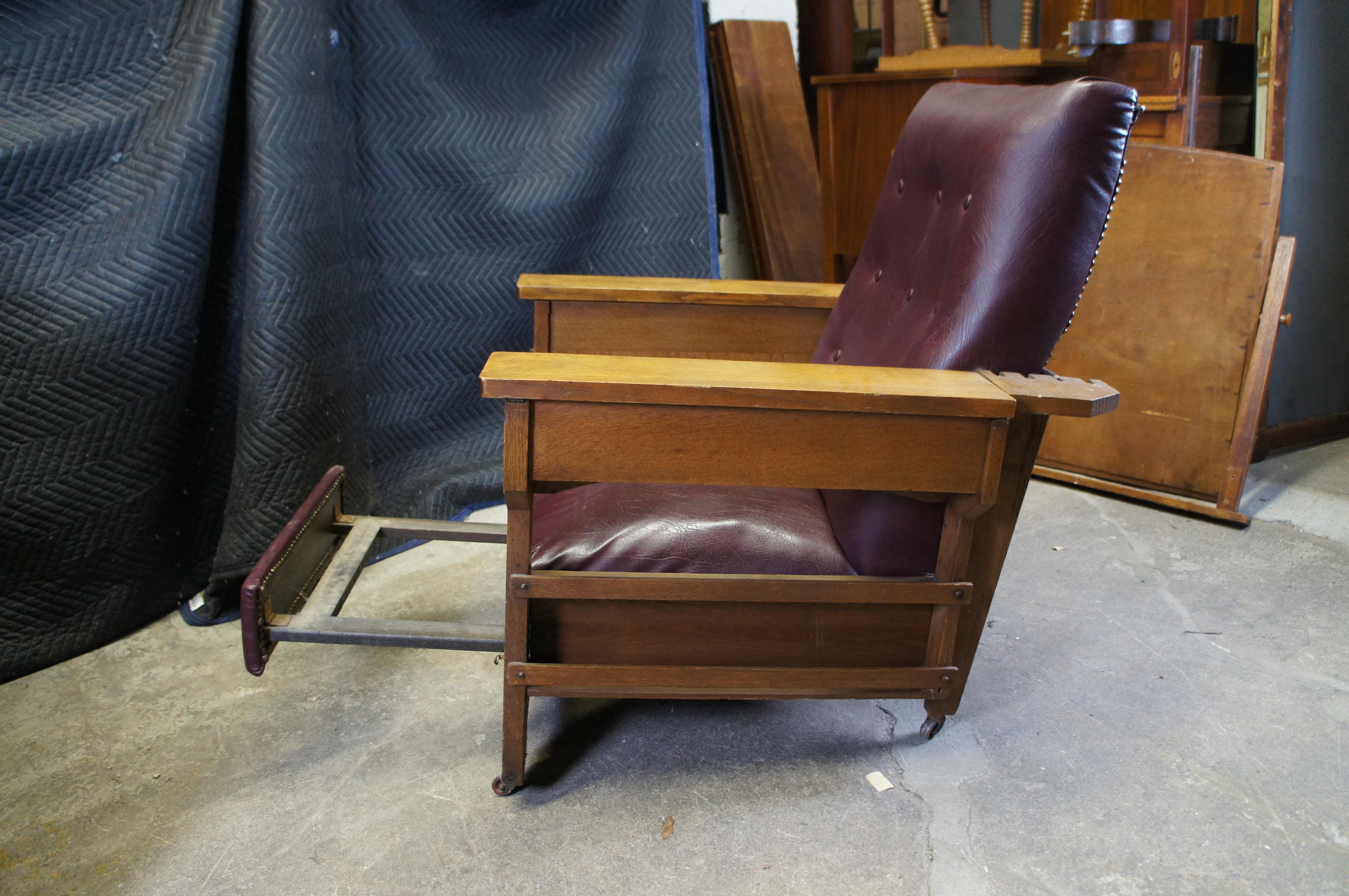 Antique Streit Mission Craftsman Quartersawn Oak Morris Library Lounge Arm Chair For Sale 6