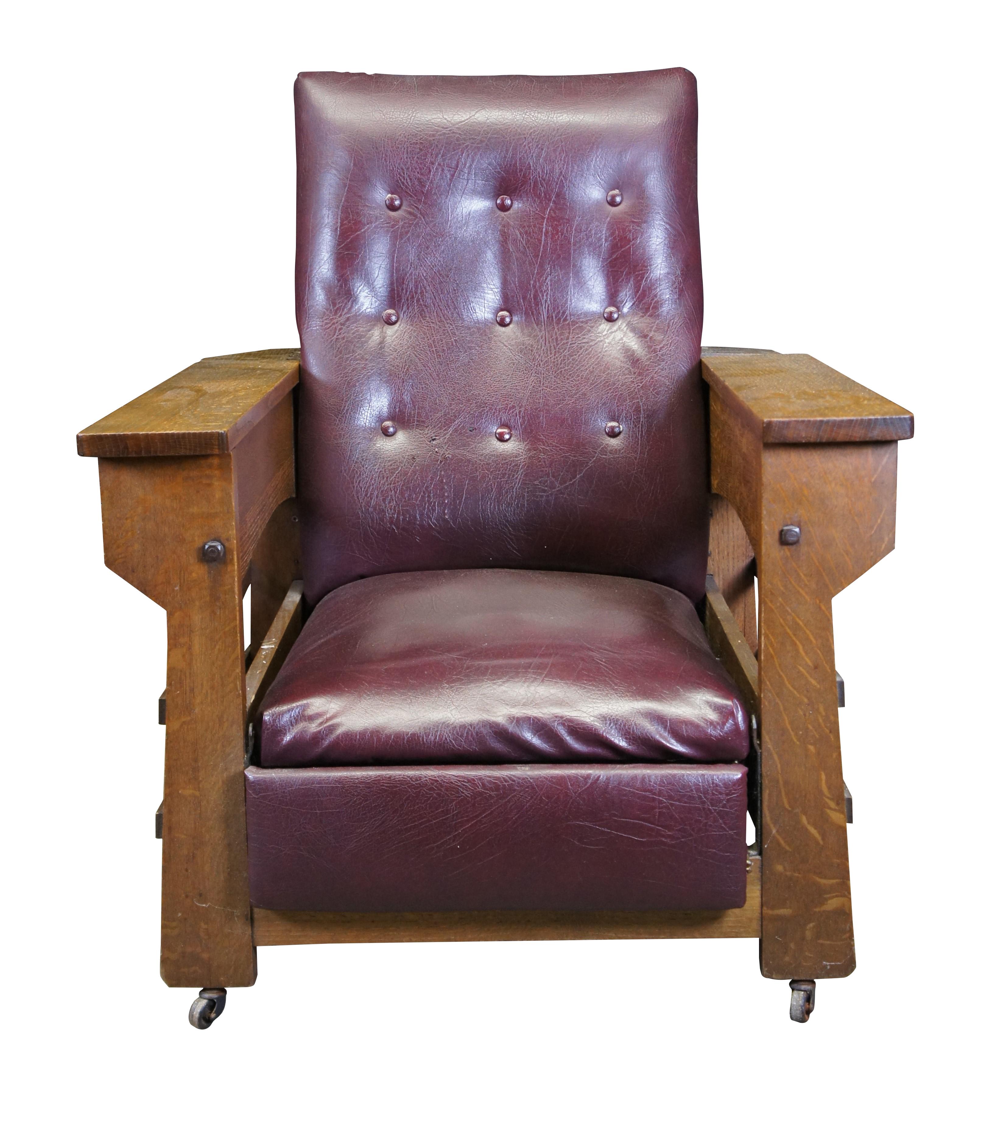 American Antique Streit Mission Craftsman Quartersawn Oak Morris Library Lounge Arm Chair For Sale