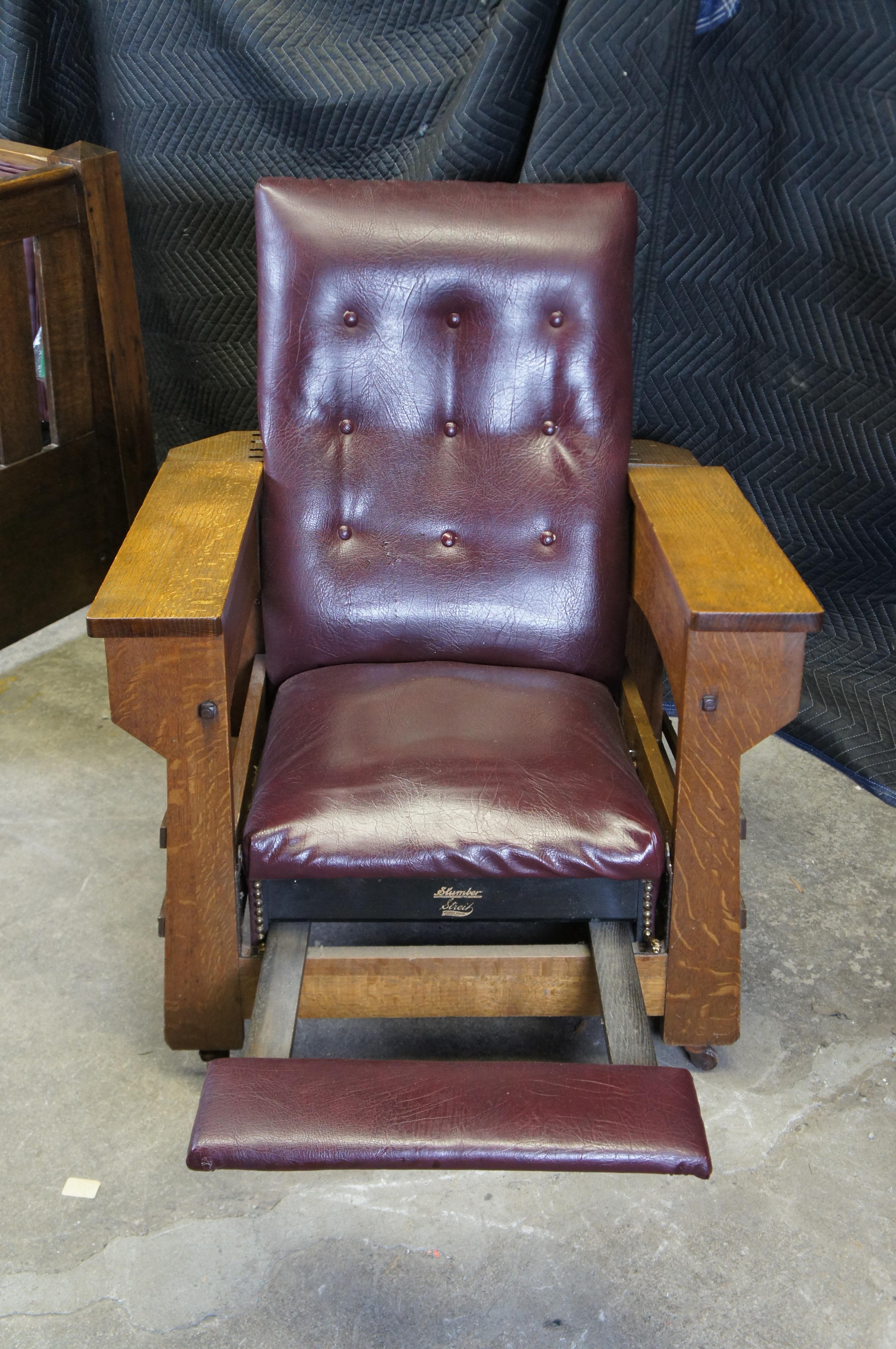 Antique Streit Mission Craftsman Quartersawn Oak Morris Library Lounge Arm Chair For Sale 2