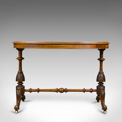 Antique Stretcher Table, Burr Walnut, English, Victorian, Oval, Side, Tea