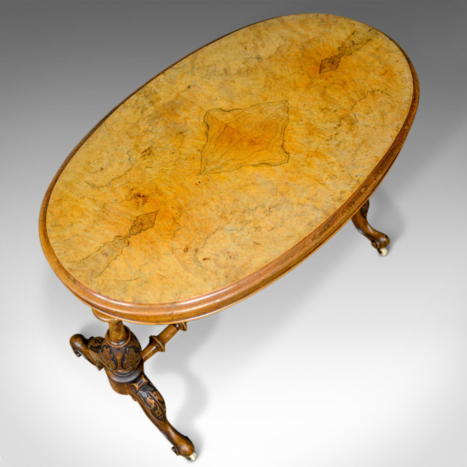 Antique Stretcher Table, Burr Walnut, English, Victorian, Oval, Side, Tea In Good Condition In Hele, Devon, GB