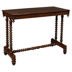 Antique Stretcher Table, English, Side, Bobbin Turned, Gothic, Victorian, C.1850