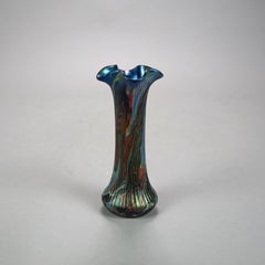Antike Vase aus Kunstglas mit gestreiften Bändern, um 1920