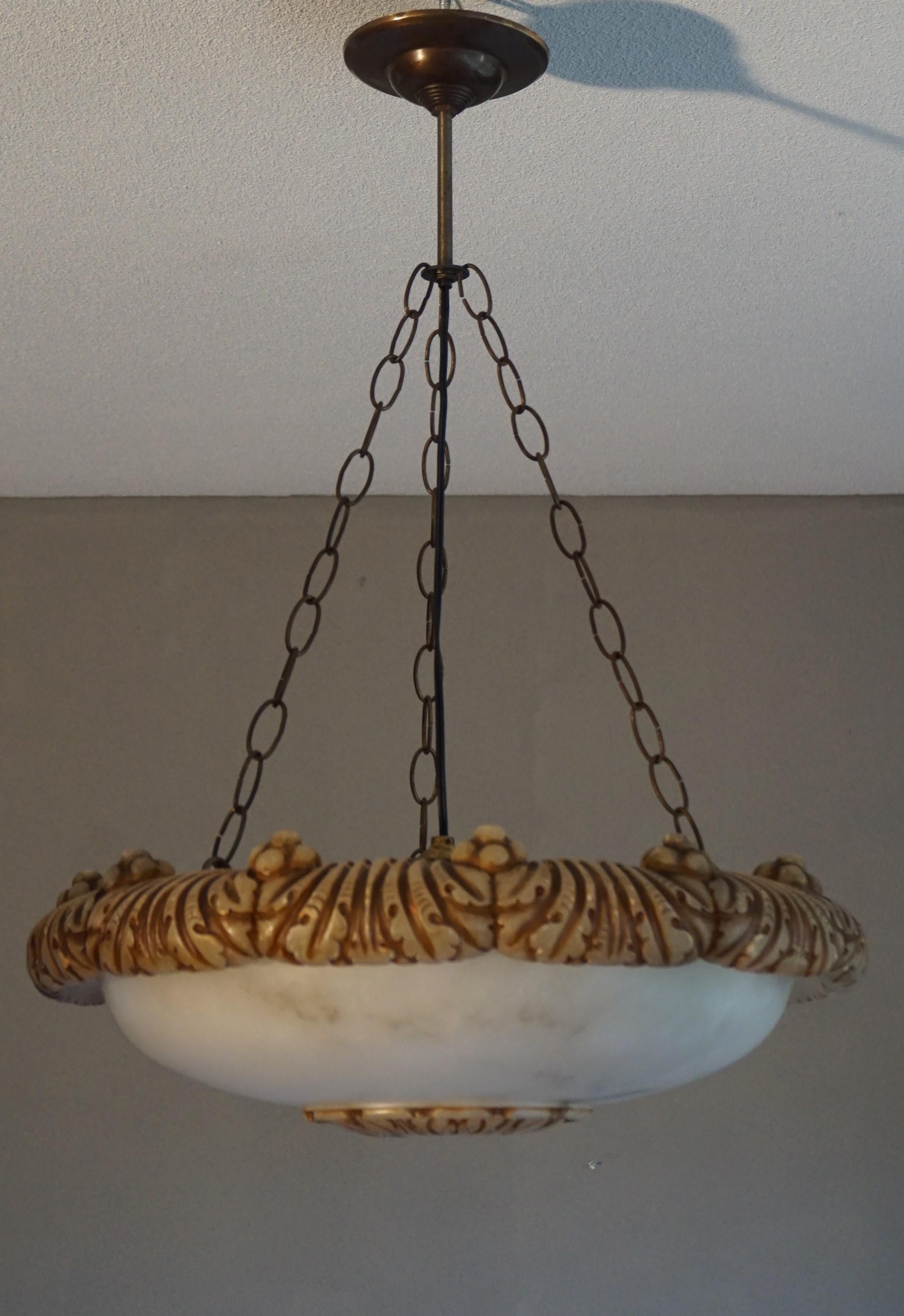 Antique, Striking & Large Hand-Carved & Colored Alabaster Pendant Light Fixture 7