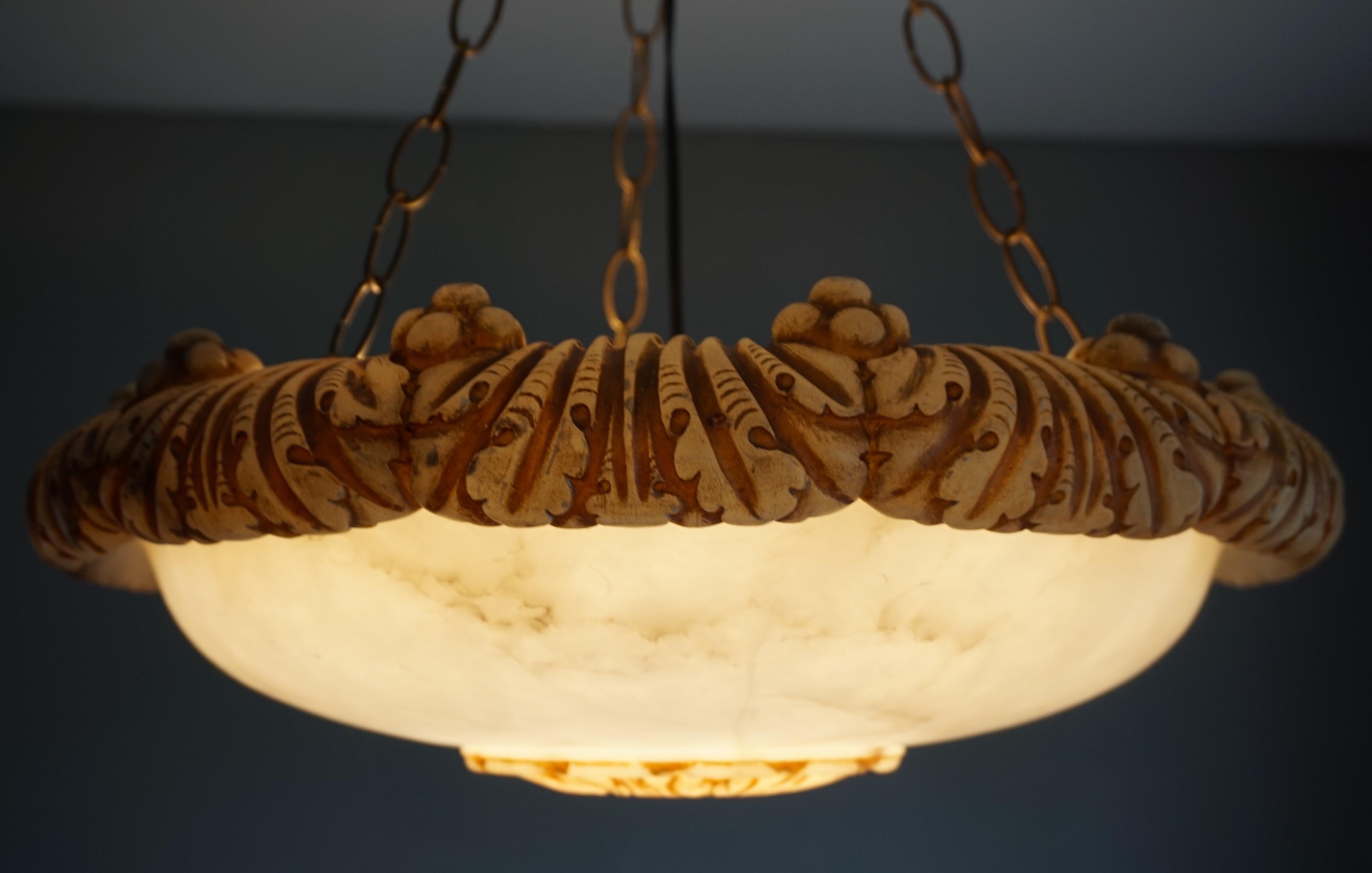 Antique, Striking & Large Hand-Carved & Colored Alabaster Pendant Light Fixture In Good Condition In Lisse, NL