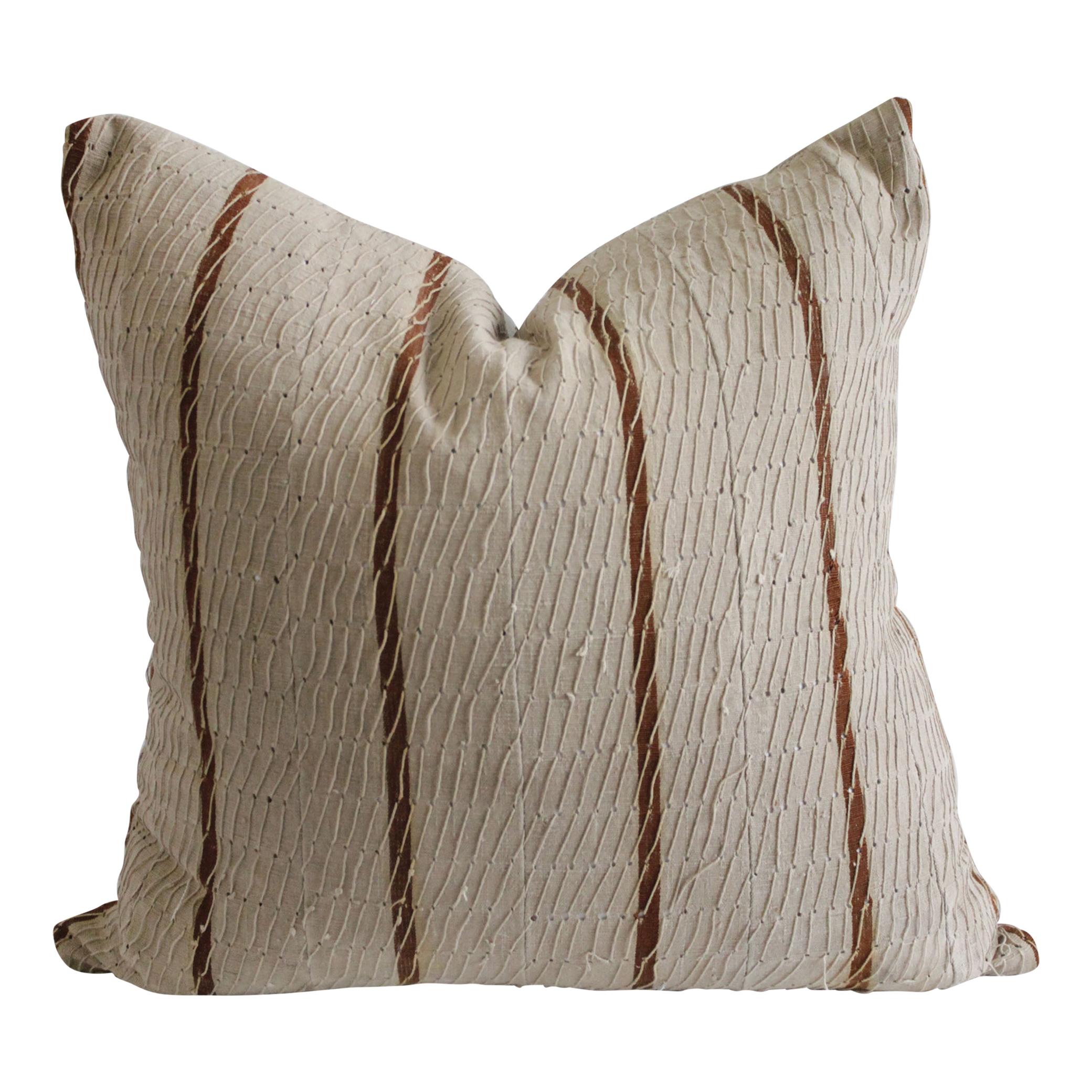 Antique Stripe Linen and Cotton Textured Pillow Sham Natural and Dark Rust