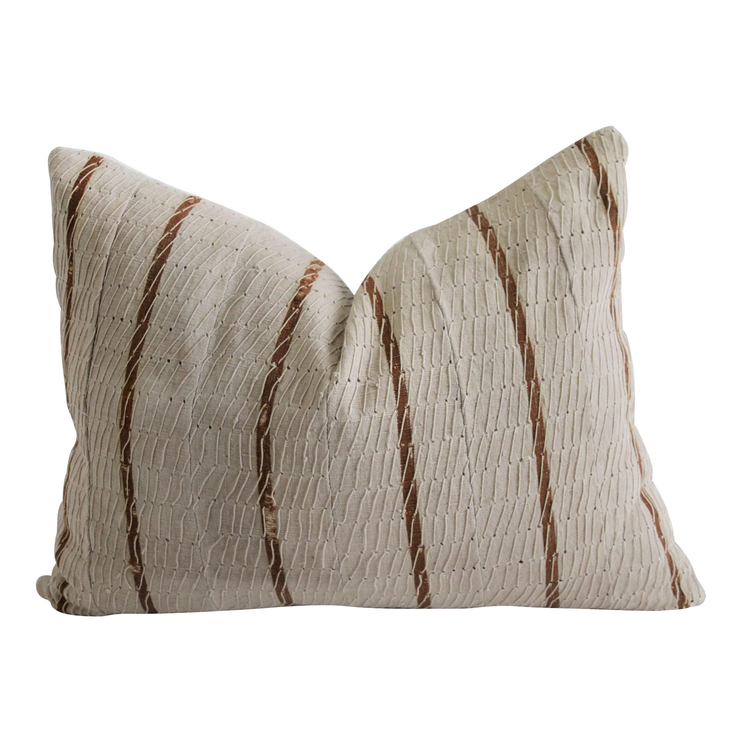 Antique Stripe Linen and Cotton Natural woven pillow, textured cotton