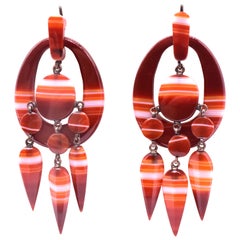 Antique Striped Carnelian Agate Earrings, circa 1880