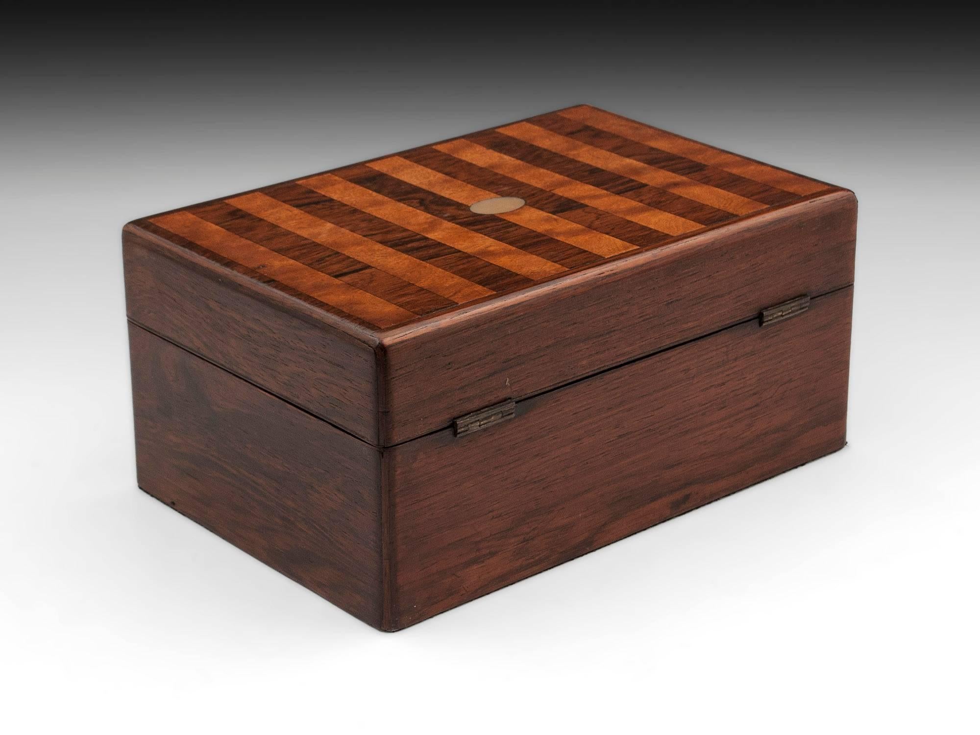 Antique Striped Mahogany and Satinwood Jewellery Box In Good Condition In Northampton, United Kingdom