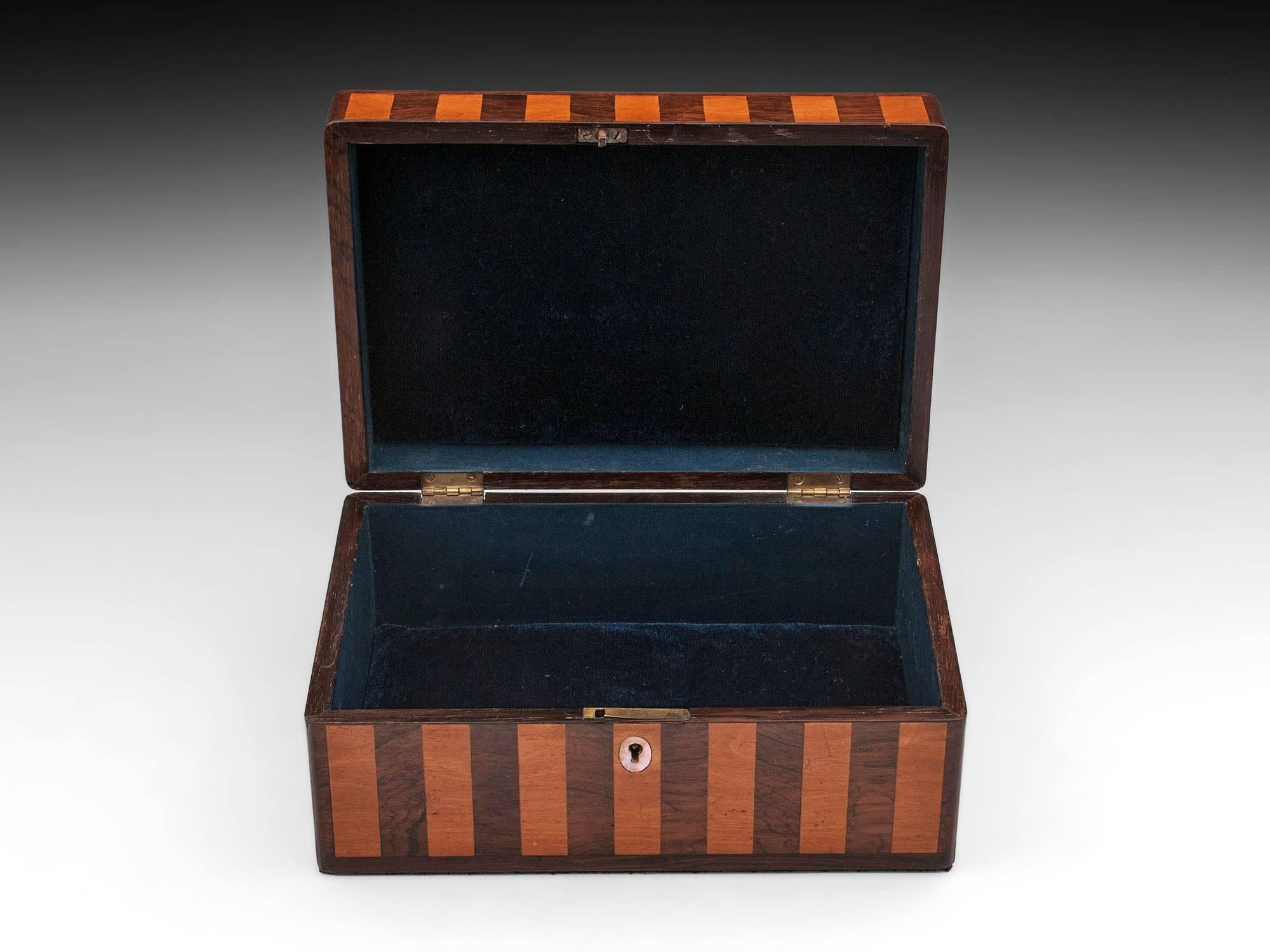 19th Century Antique Striped Mahogany and Satinwood Jewellery Box
