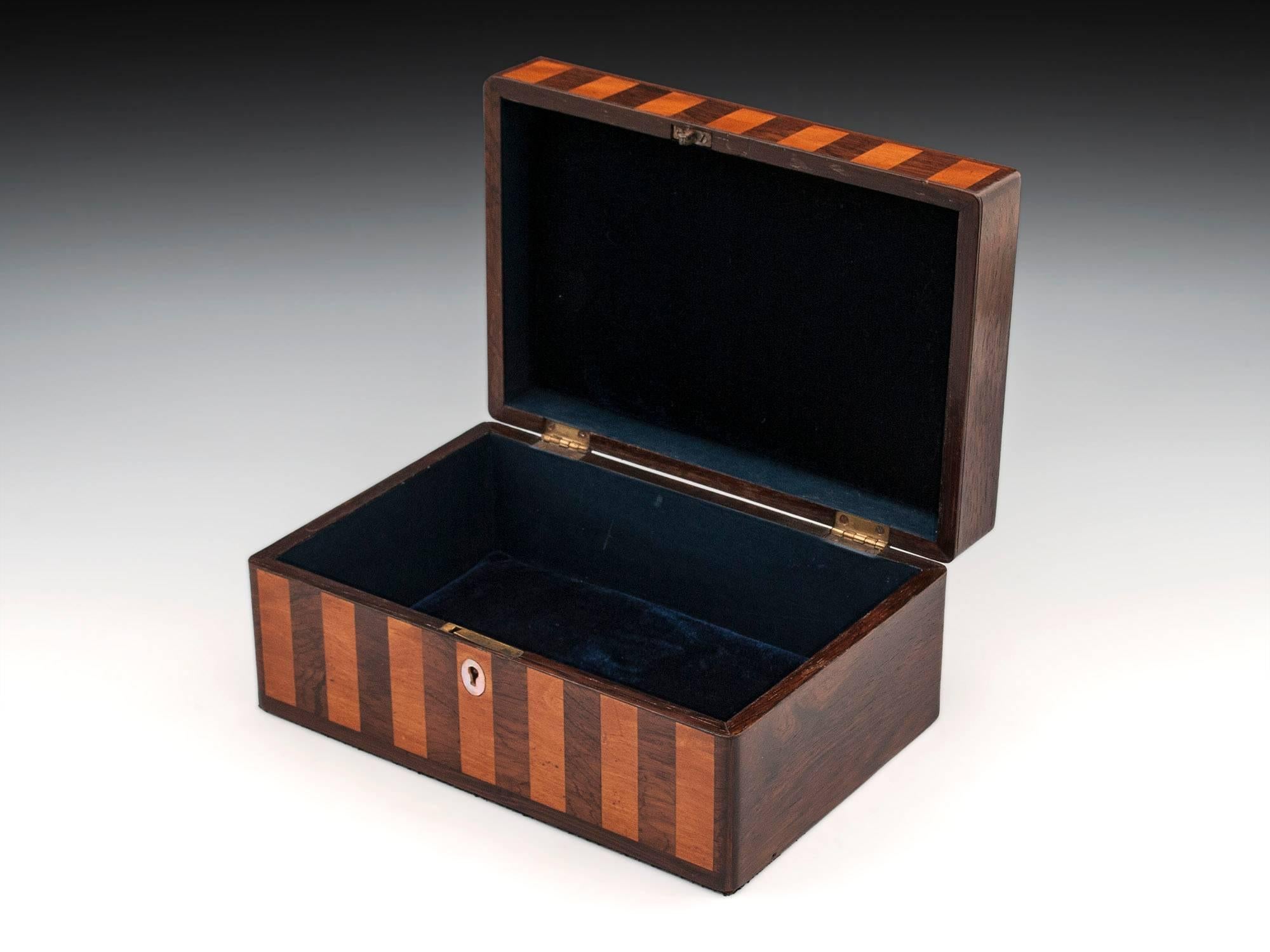 Antique Striped Mahogany and Satinwood Jewellery Box 1