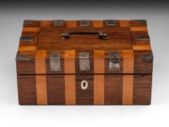 Antique Striped Mahogany Palais Royal Sewing Box, France, 19th Century